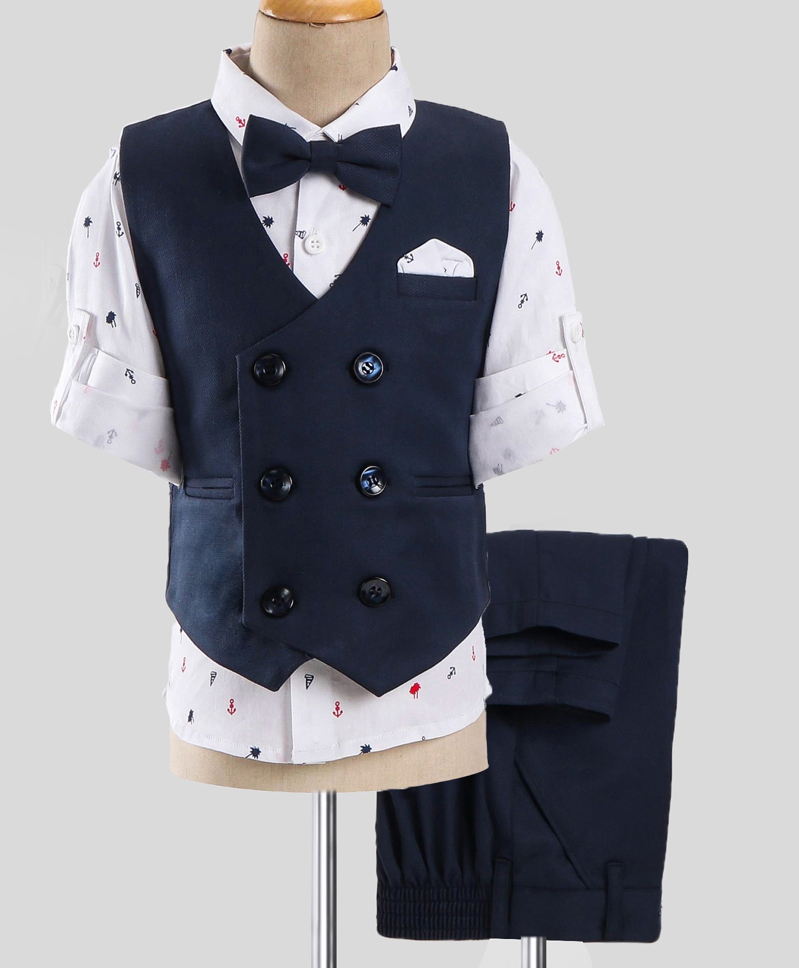 Robo Fry Full Sleeves Printed Party Suit with Bow - Blue-image-47