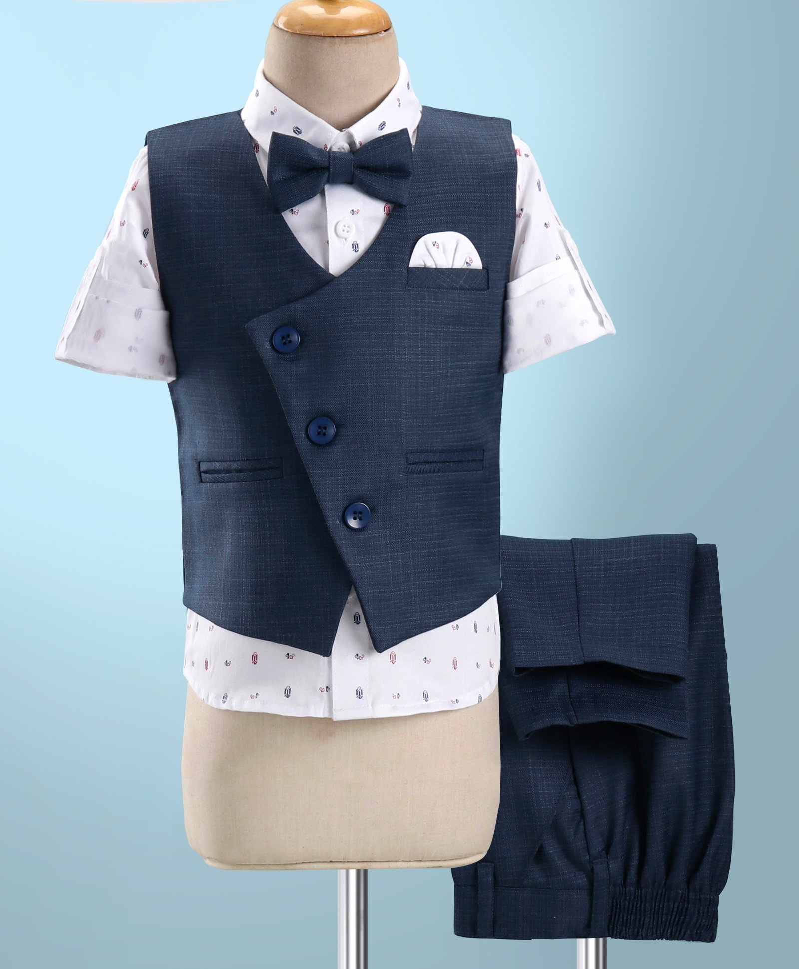 Robo Fry Full Sleeves Checks 3 Pieces Party Suit - Blue-picture-10