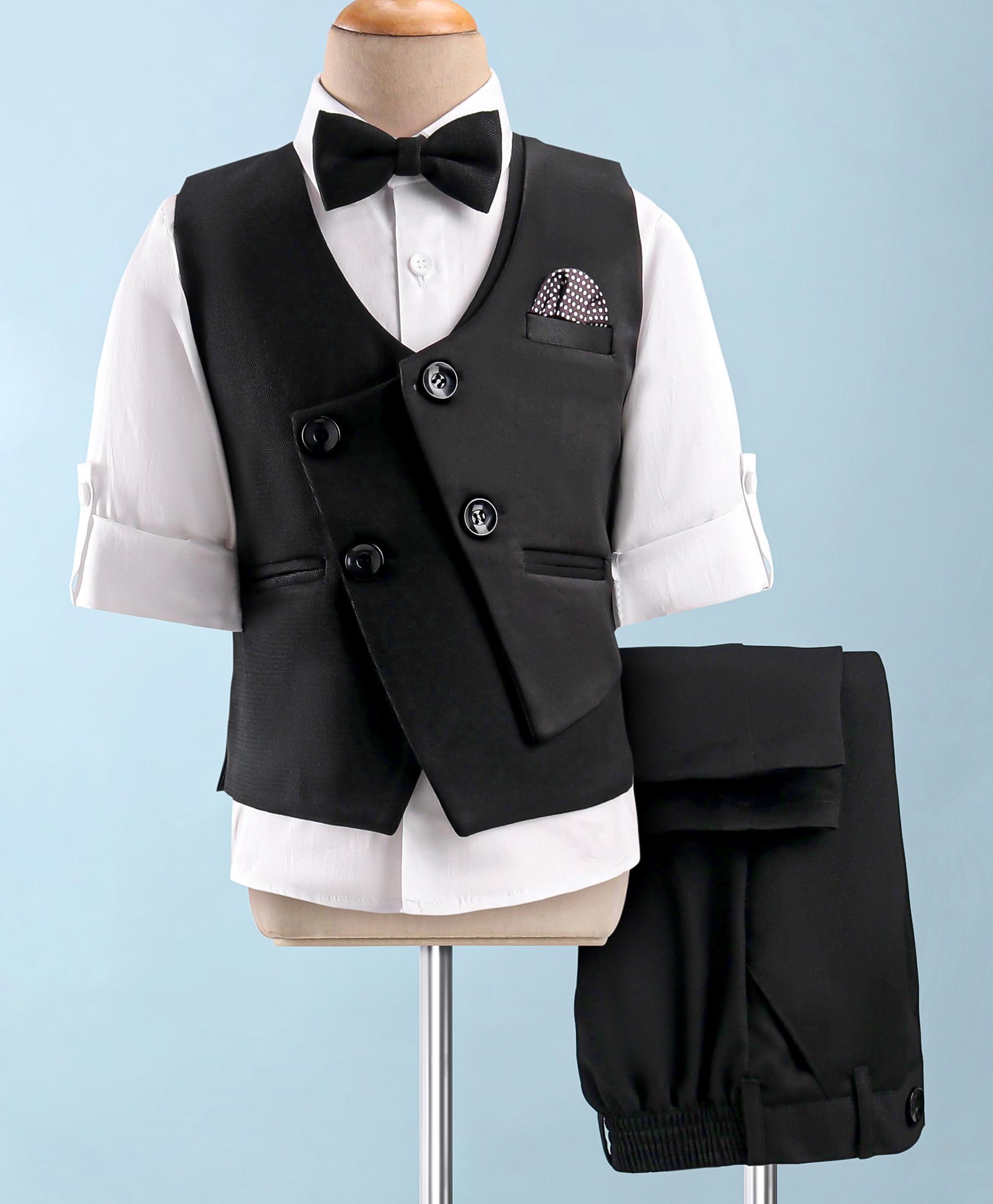 Robo Fry Full Sleeves Solid Color Party Suit with Bow - Black-picture-27