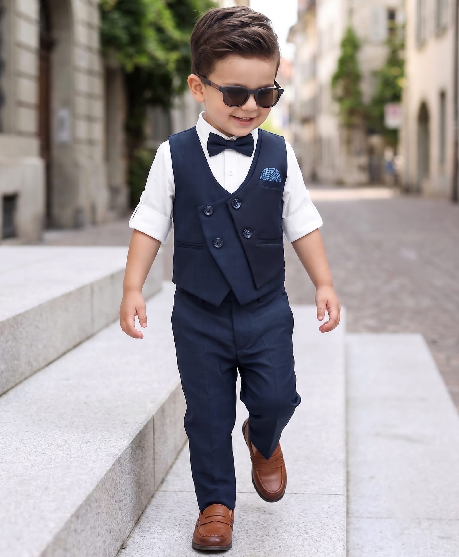 Robo Fry Solid Colour Full Sleeves 3 Pieces Party Suit - Navy Blue-image-15