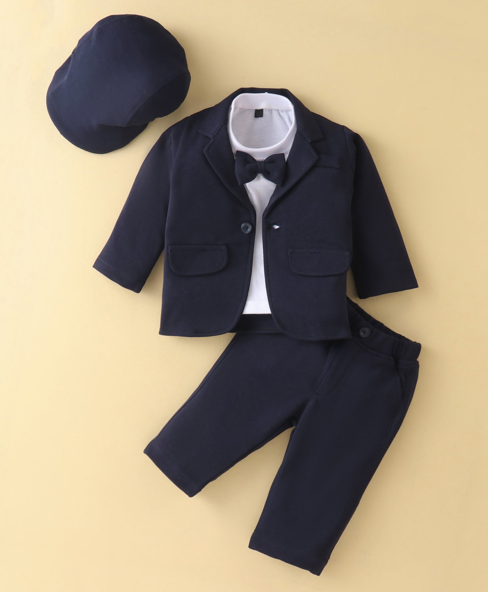 Robo Fry Knit to Woven Full Sleeves Party Suits with Cap Solid Colour- Navy Blue-image-9