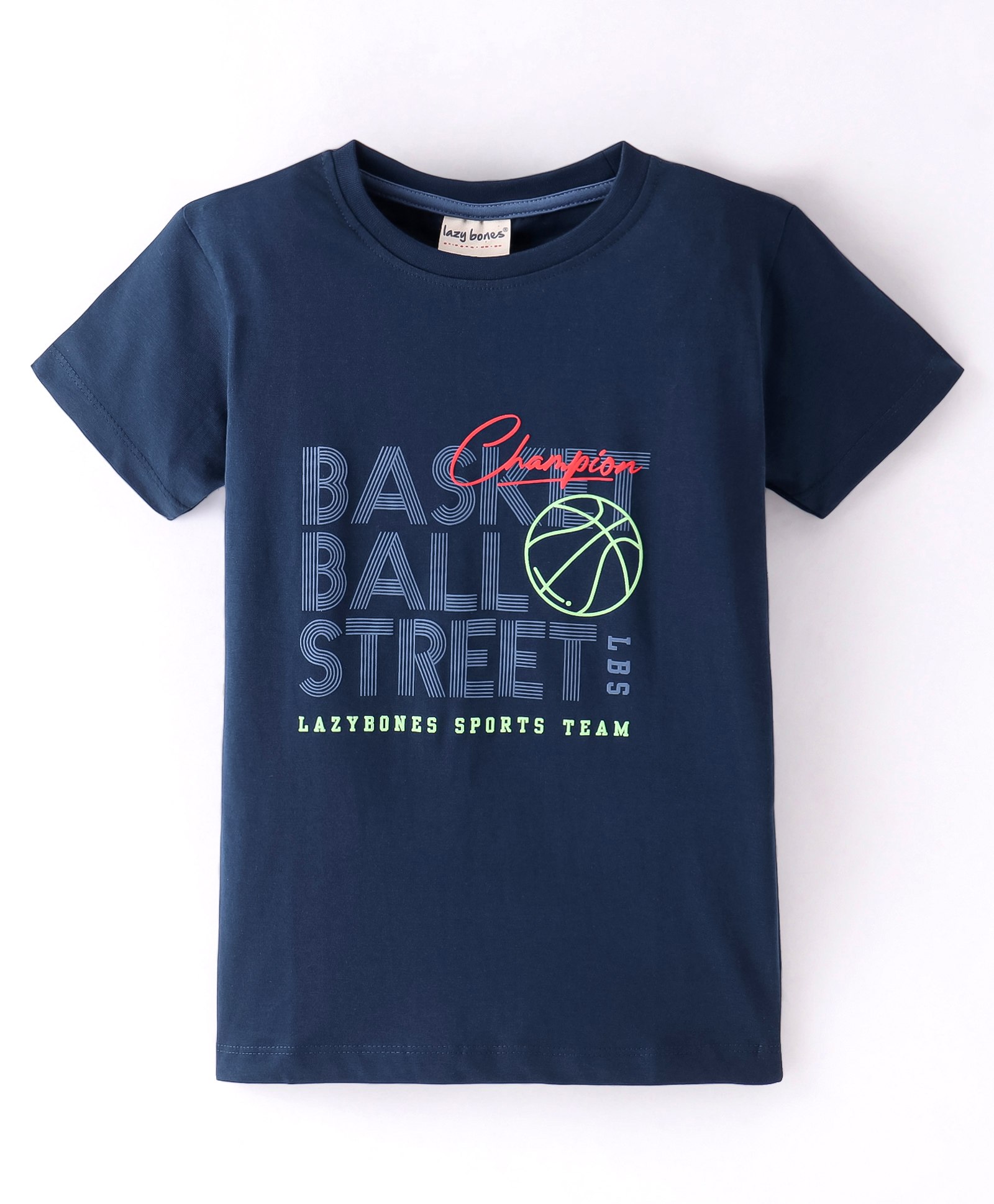 Lazy Bones Sinker Half Sleeves T-Shirt Basketball Print - Blue-picture-14