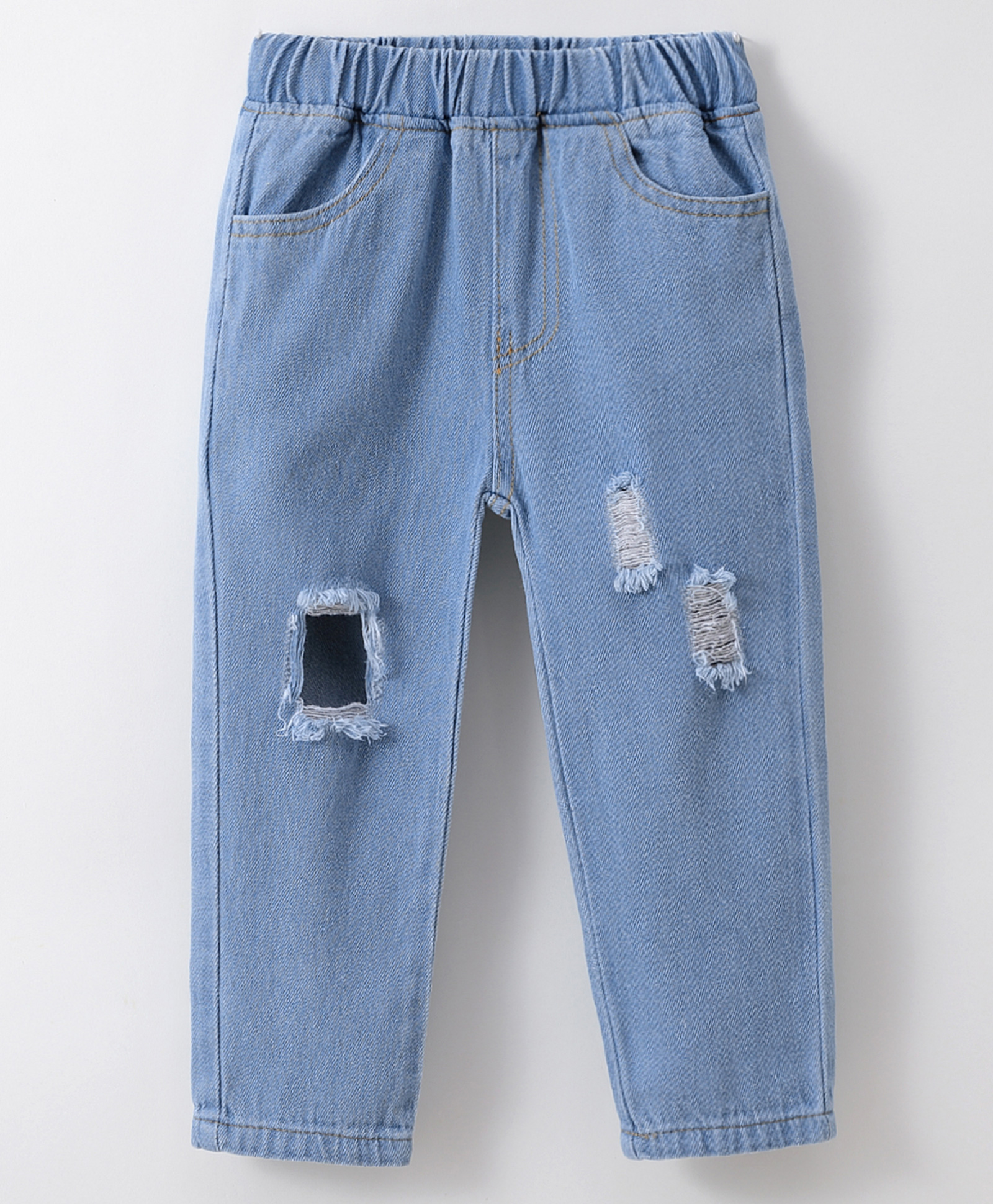 Kookie Kids Full Length Distressed & Washed Denim Jeans - Blue-image-9