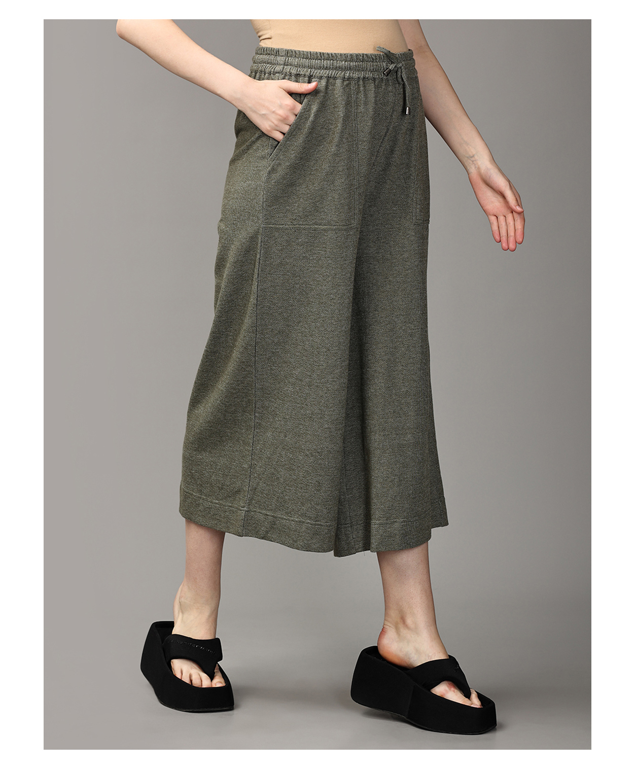 The Mom Store Three Fourth Solid Maternity Palazzo - Olive Green-picture-28
