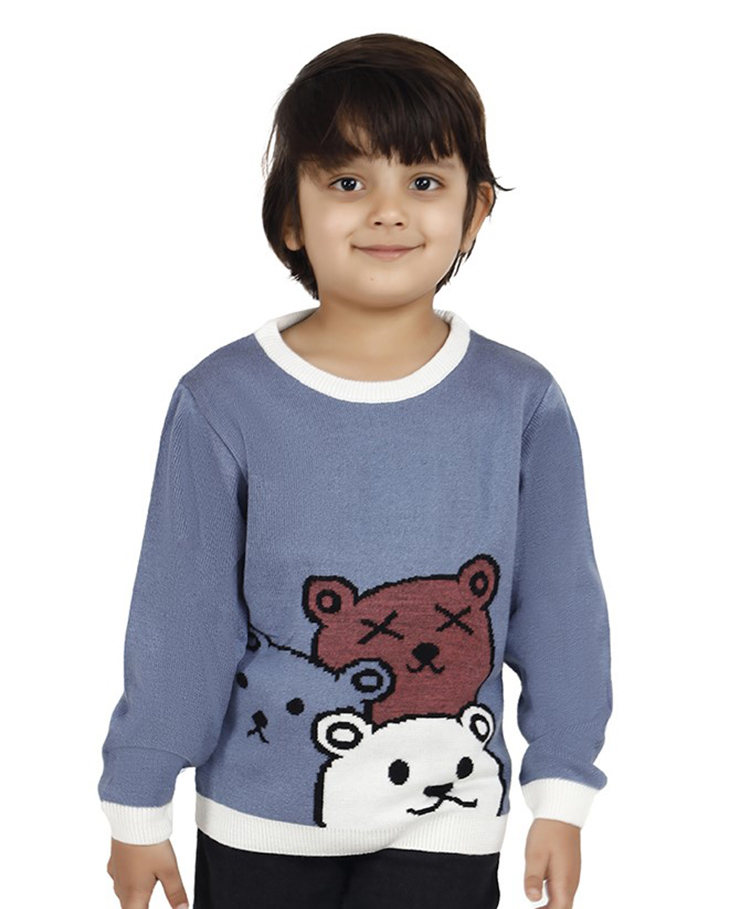JoE Hazel Full Sleeves Grizzly Bear Design Detailed Acrylic Pullover - Sky Blue-picture-23