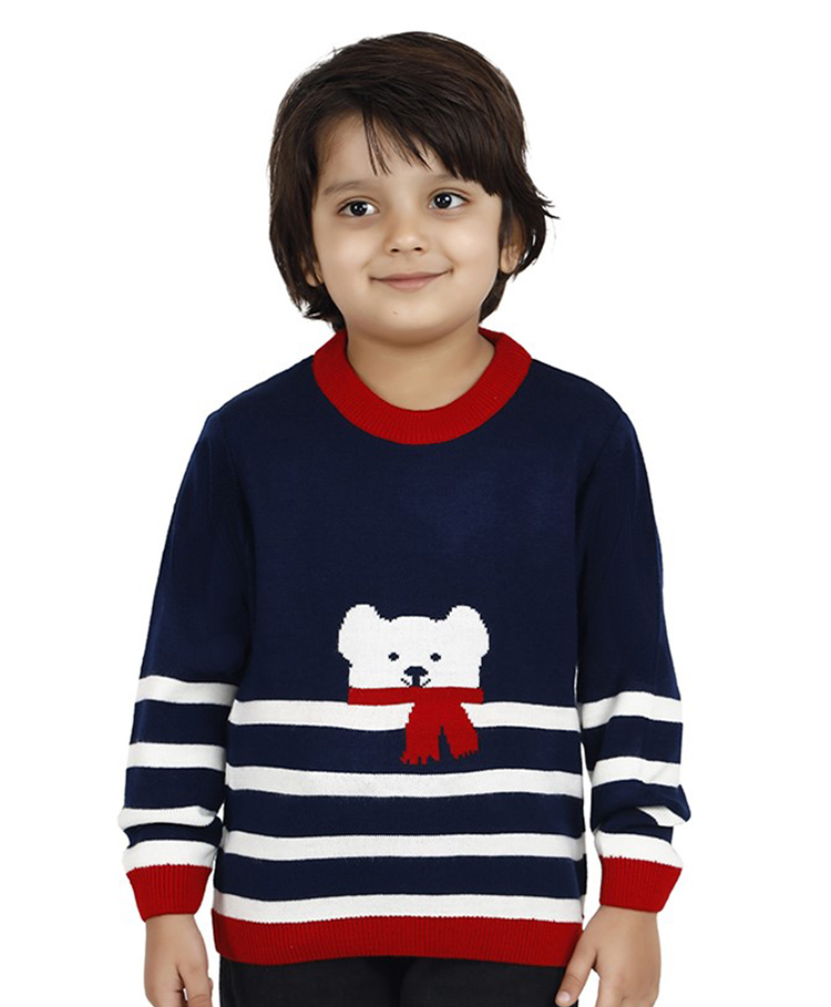 JoE Hazel Full Sleeves Teddy Bear Design Detailed Acrylic Pullover - Navy Blue-picture-17