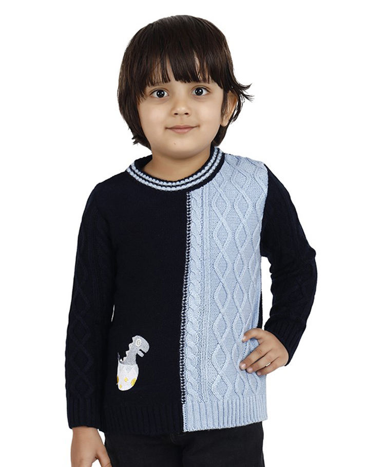 JoE Hazel Full Sleeves Baby Dinosaur & Cable Design Detailed Acrylic Pullover - Navy Blue-picture-21