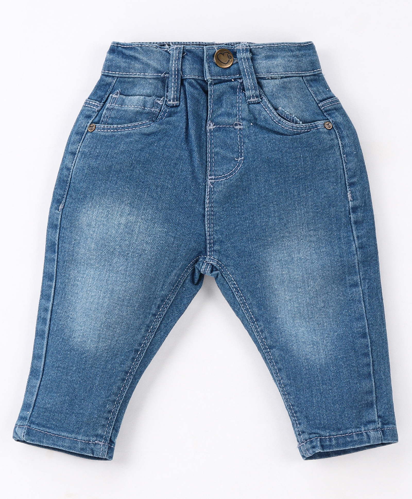 Babyhug Full Length Solid Color Denim Jeans With Stretch - Medium Blue-picture-27