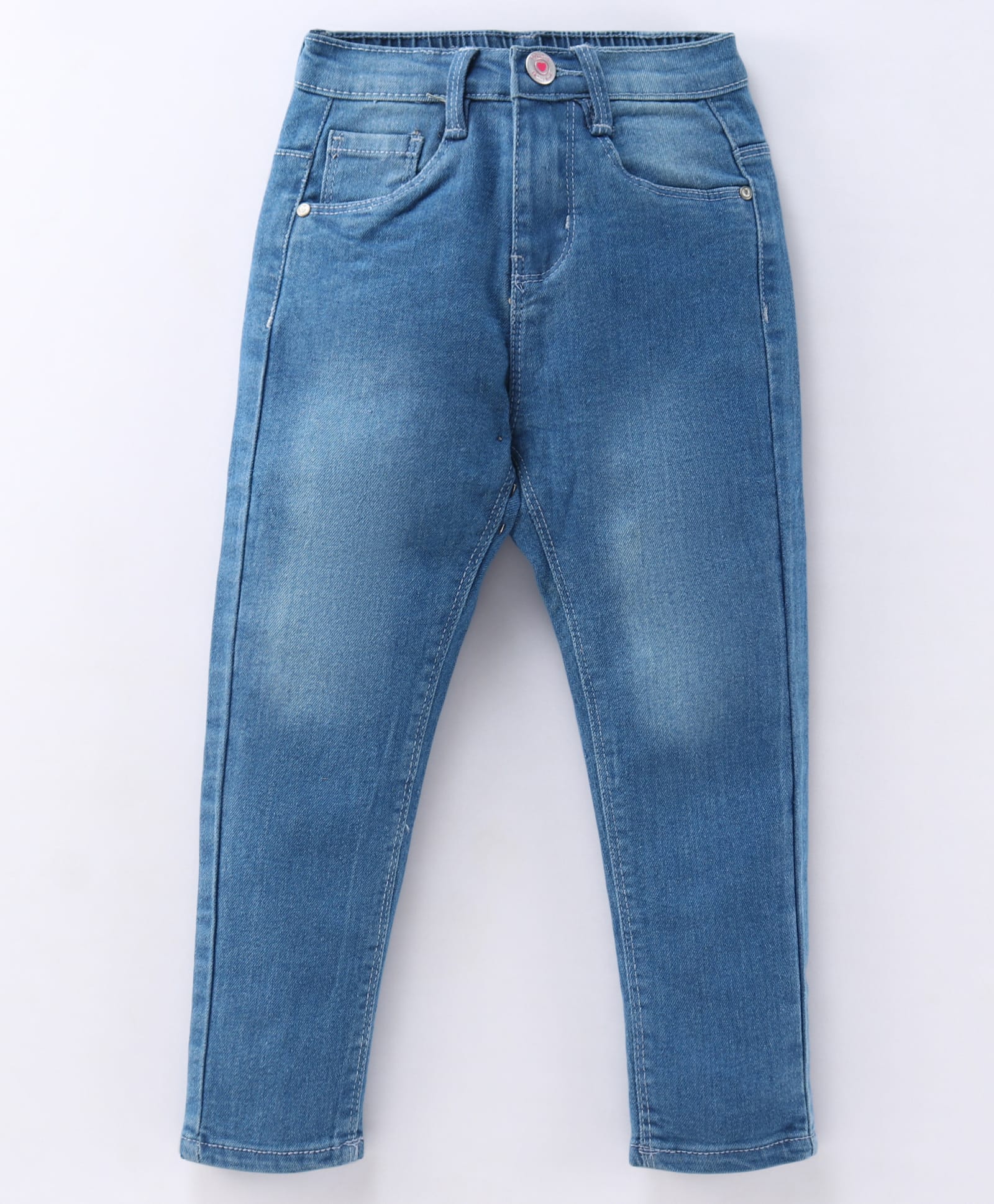 Babyhug Full Length Solid Color Denim Jeans With Stretch - Medium Blue-picture-13