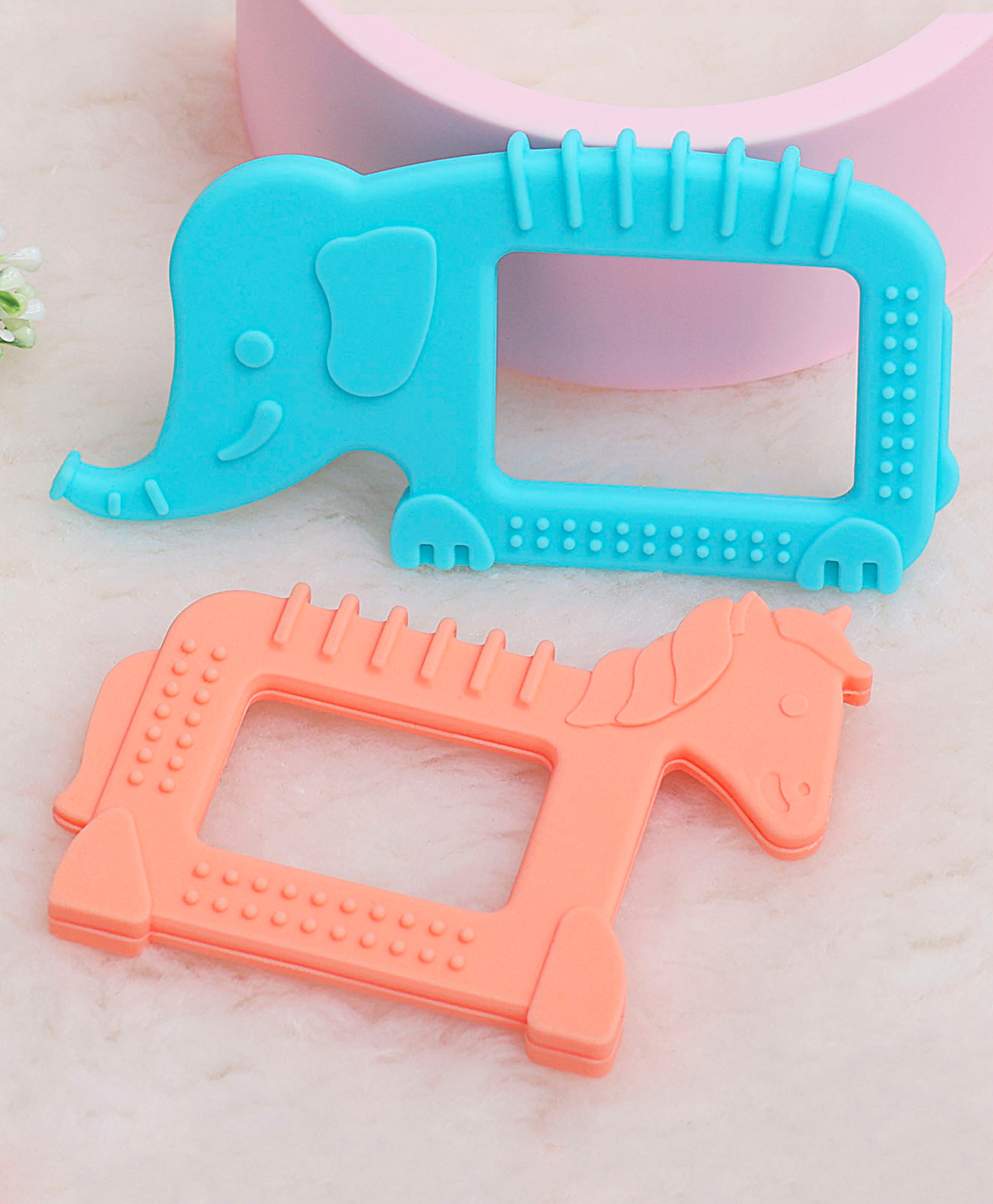 R for Rabbit Silicone Teether Elephant & Horse Shape Pack of 2 - Pink & Blue-image-24