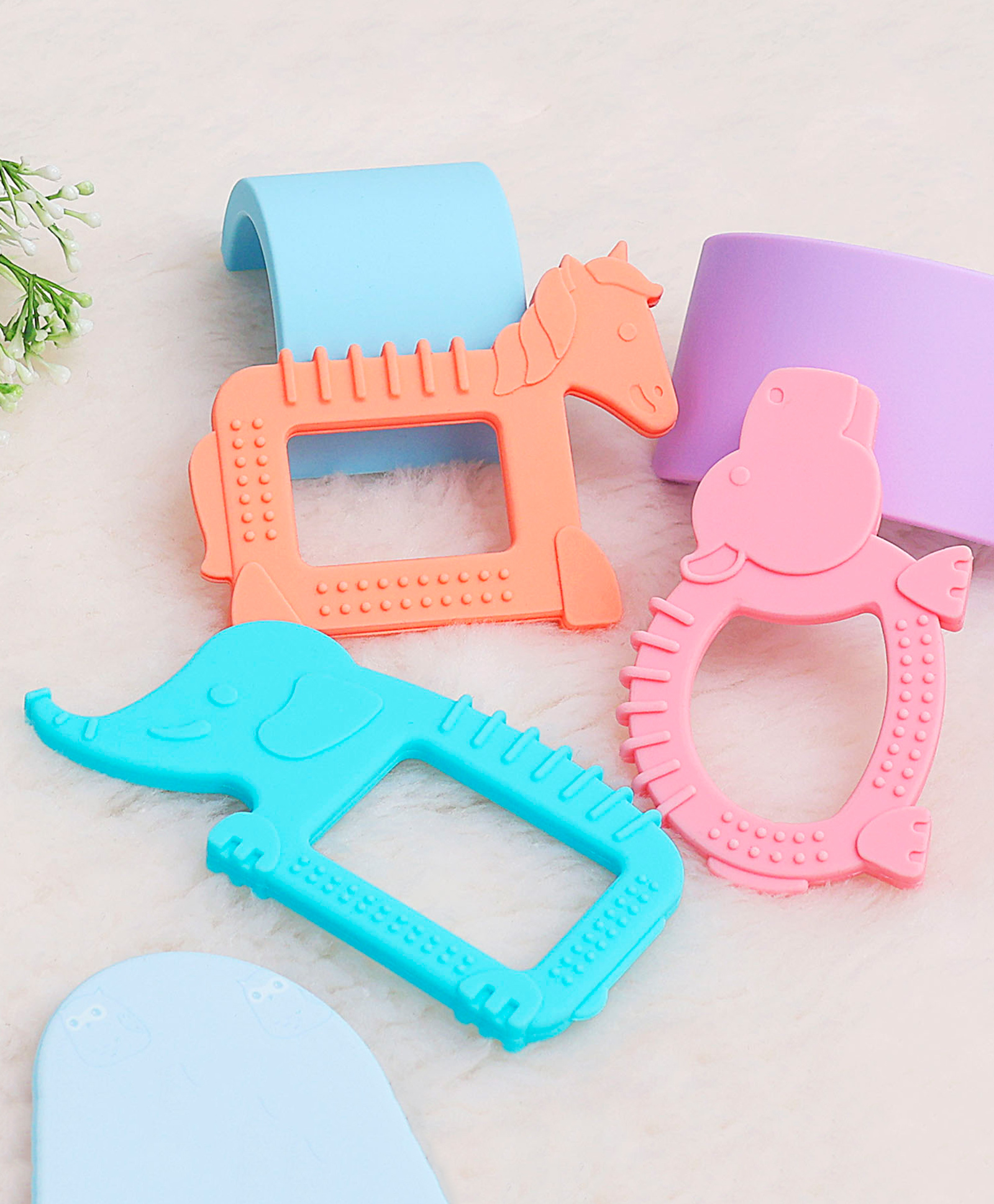 R for Rabbit Silicone Teether Elephant & Horse Shape Pack of 3 - Pink  Blue & Orange-picture-25
