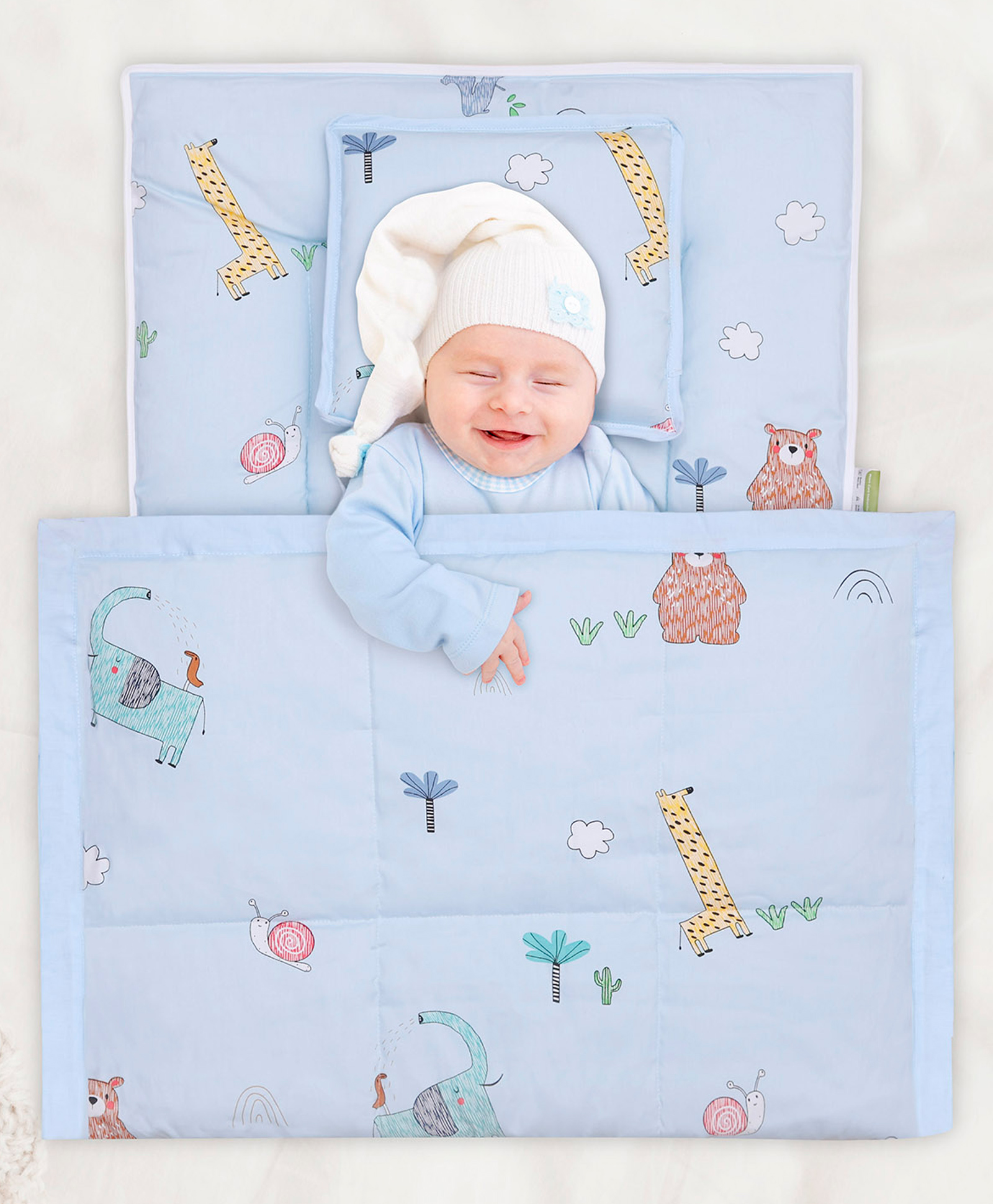 R for Rabbit Snuggy Cozy Portable Baby Sleeping Bedding Made in India with 100% Cotton Toddler Bedding Set for New Born-Sky Blue-picture-16