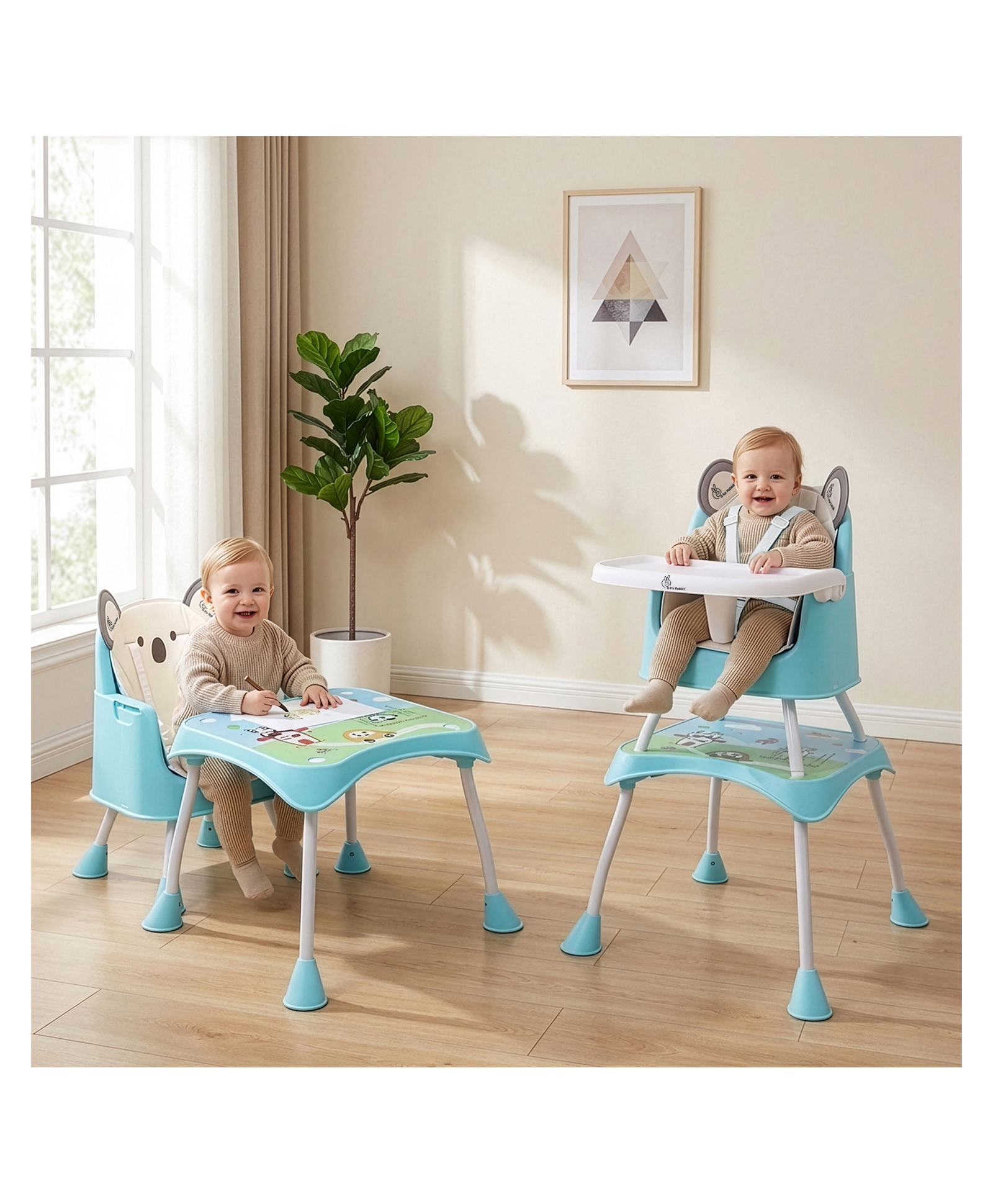 R for Rabbit Cherry Berry Grand 4 in 1 Convertible High Chair Cum Booster Seat Teddy Theme - Blue-image-17