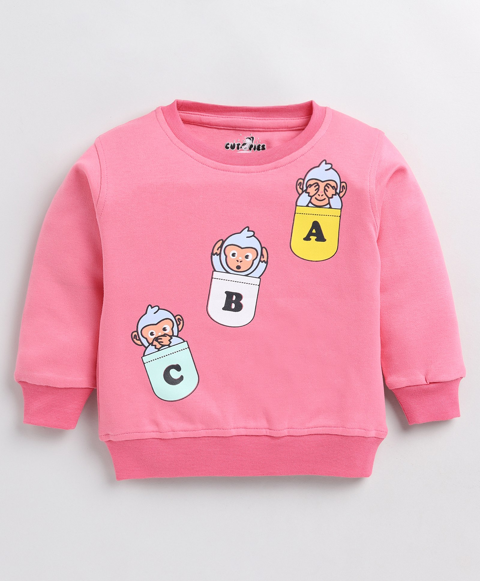 CUTOPIES Full Sleeves Monkey Printed Sweatshirt - Rose Pink-picture-23