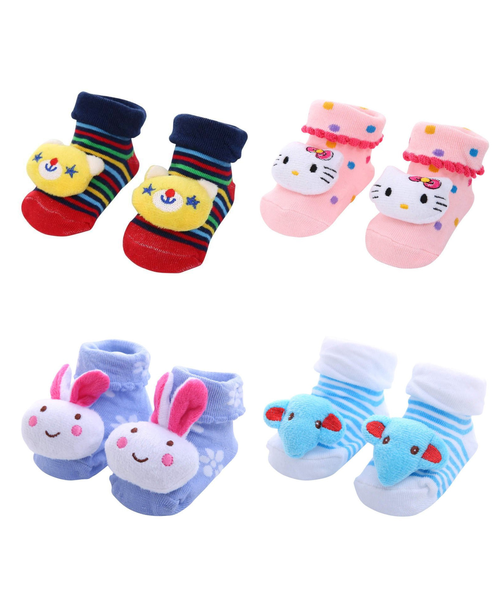 Mumslap Pack Of 4  Animal Detailed Anti Skid Socks - Multi Colour-picture-14