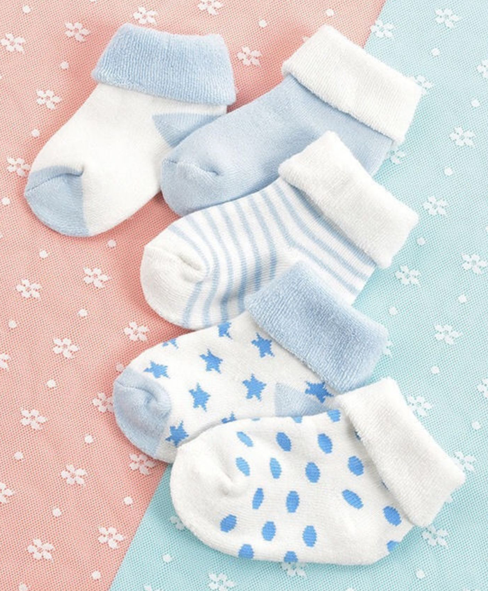 Mumslap Pack Of 5 Striped & Stars Designed Thick Terry Detailed Cotton Socks - White & Sky Blue-image-8