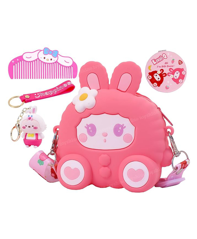 Toyshine Soft Touch Girls Mini Hanging Cute Children Side Bags with Strap Keyring for 4 8 Years Baby Girl Boy Birthday Gift Present-image-4