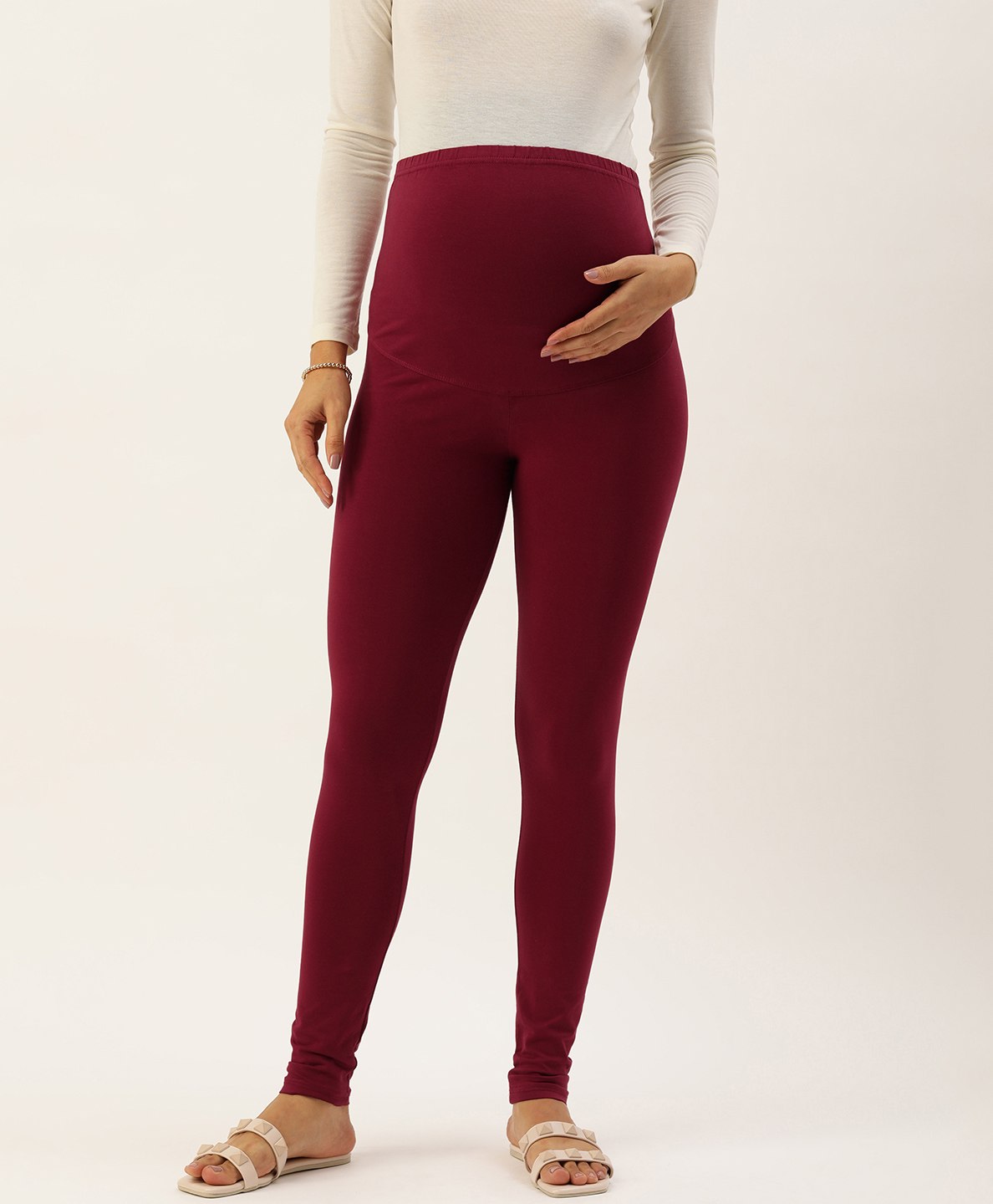Blush 9 Solid Over The Bump Leggings - Maroon-picture-14