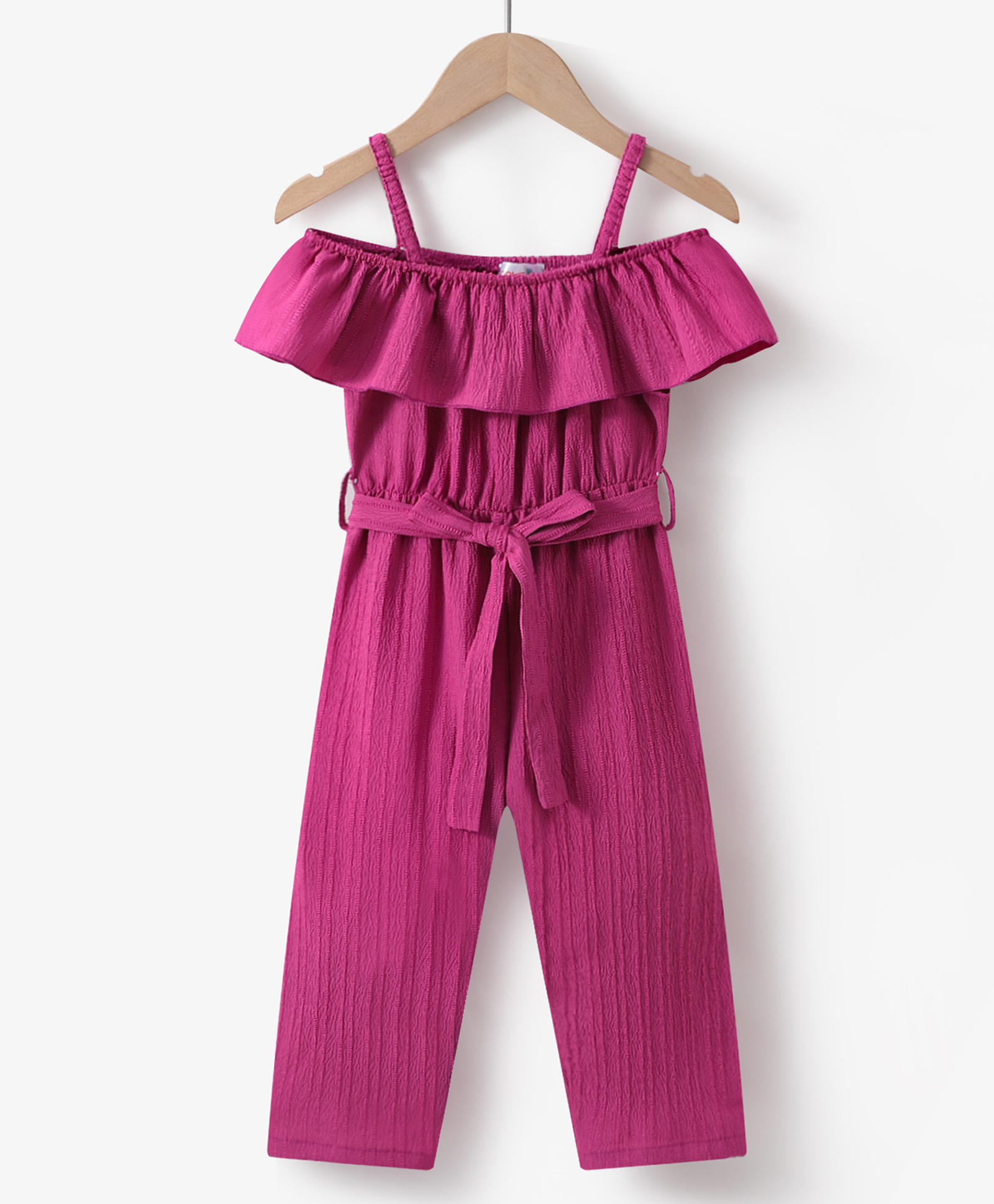 Kookie Kids Off Shoulder Sleeve Solid Color Jumpsuit  - Fuchsia-picture-14