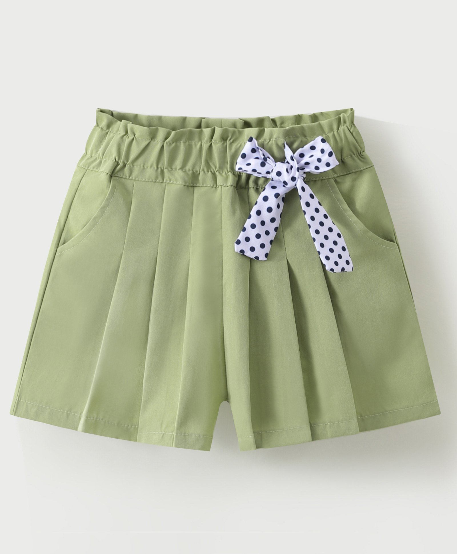 Kookie Kids Knee Length Solid Shorts with Bow - Olive-image-30