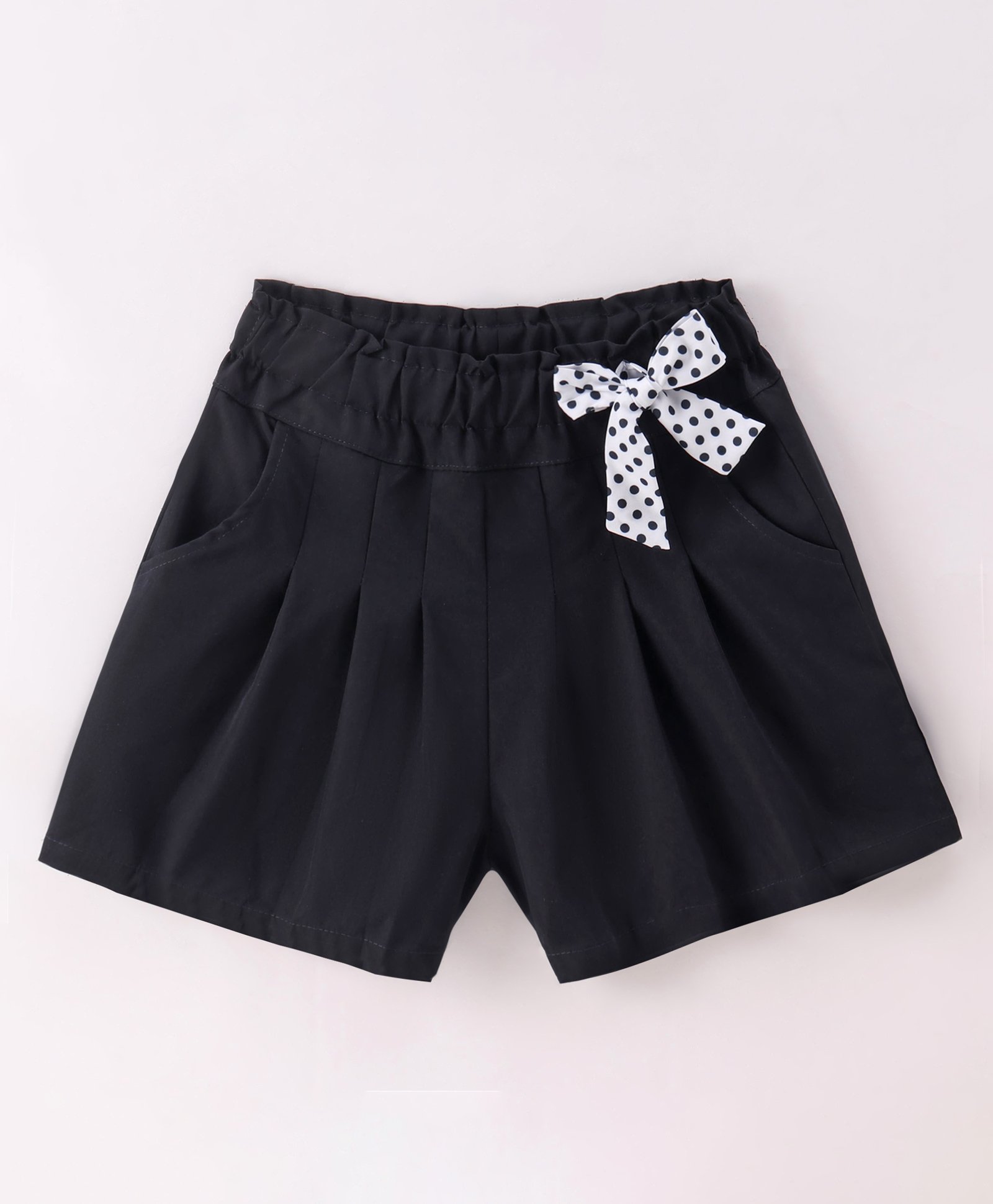 Kookie Kids Knee Length Solid Shorts with Bow - Navy-picture-18