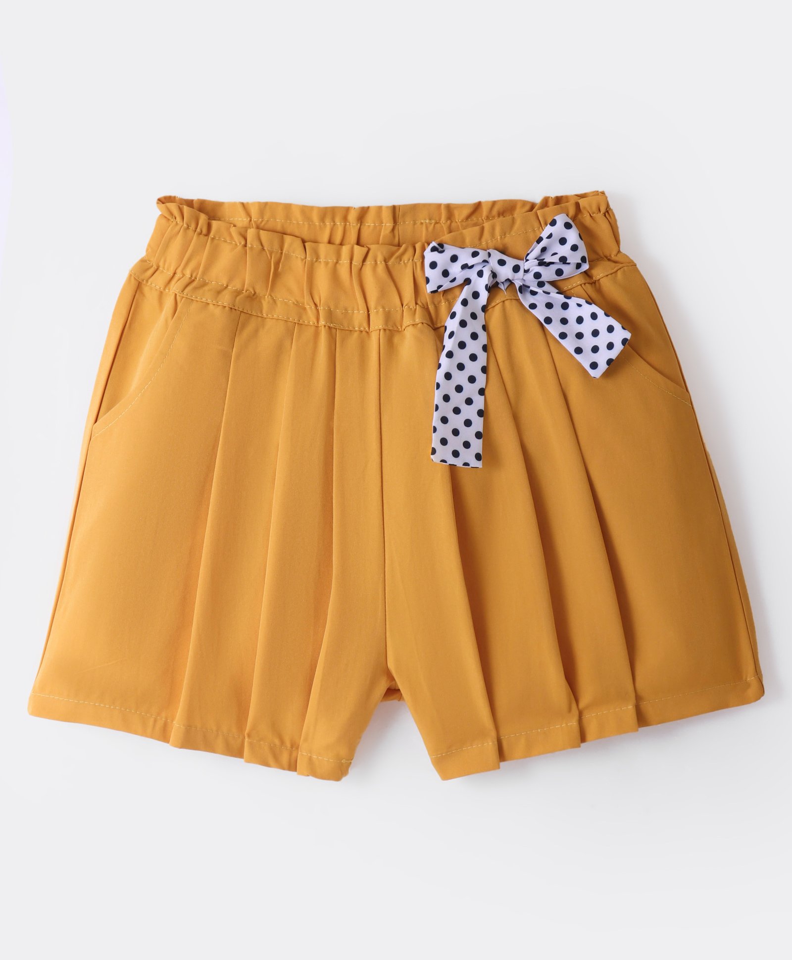 Kookie Kids Knee Length Solid Shorts with Bow - Yellow-picture-15