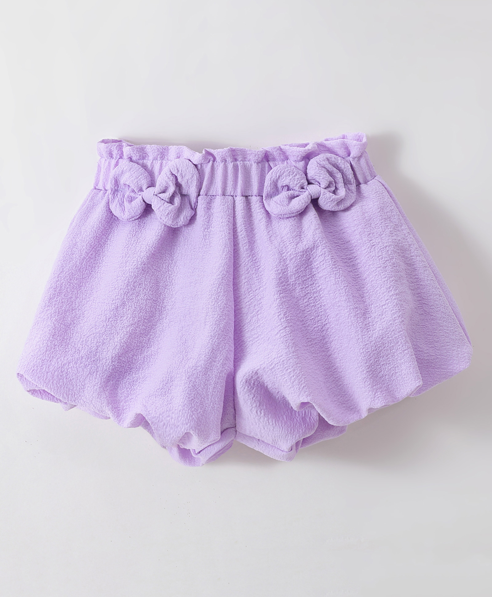 Kookie Kids Mid Thigh Length Solid Shorts with Bow Applique - Purple-picture-27