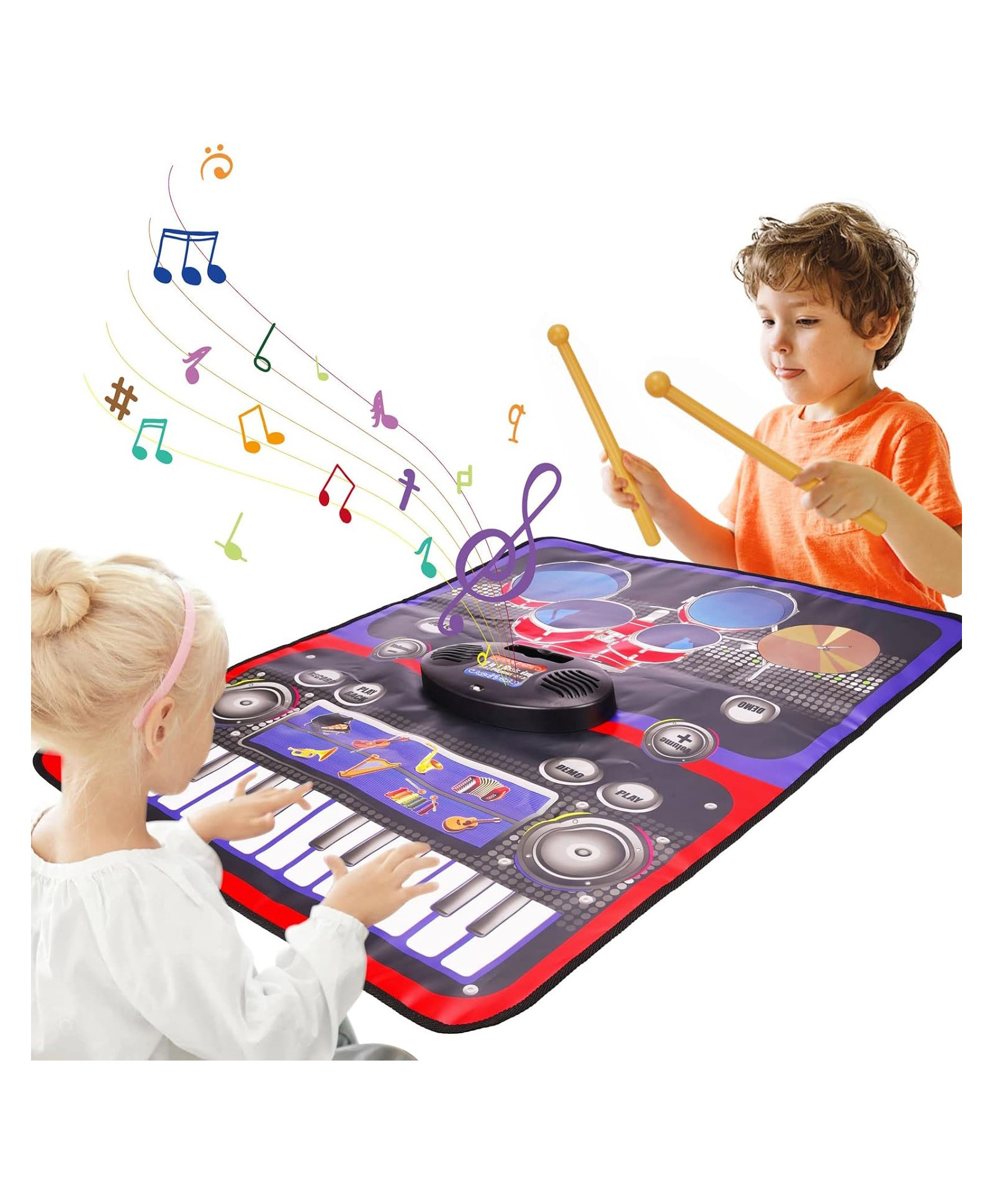 YAMAMA Musical 2 In 1 Piano And Drum Music Jam Play Mat Toy With 8 Instruments Sounds 24 Key Buttons 10 Built-in Melodies 5 Drum Kit Instruments 4 Built-in Drum Kit Melodies Record And Playback System For Kids  Color And Design May Vary-image-3