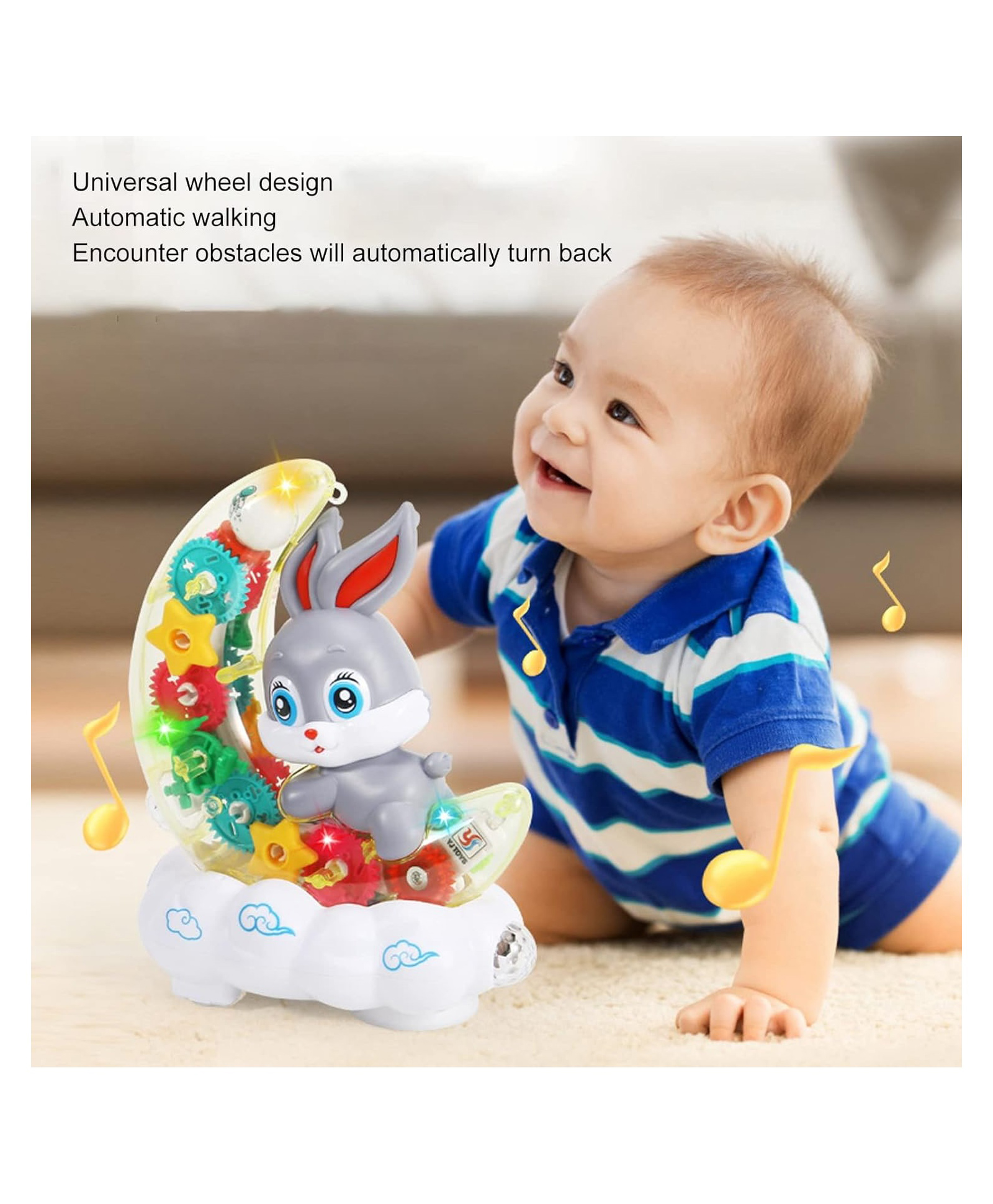YAMAMA Musical Transparent Gear Moon Rabbit Shape Smart Gear Toy For Kids With 360 Degree Rotating Universal Wheel Lights And Music Musical Toys For Kids  Multicolor-image-3