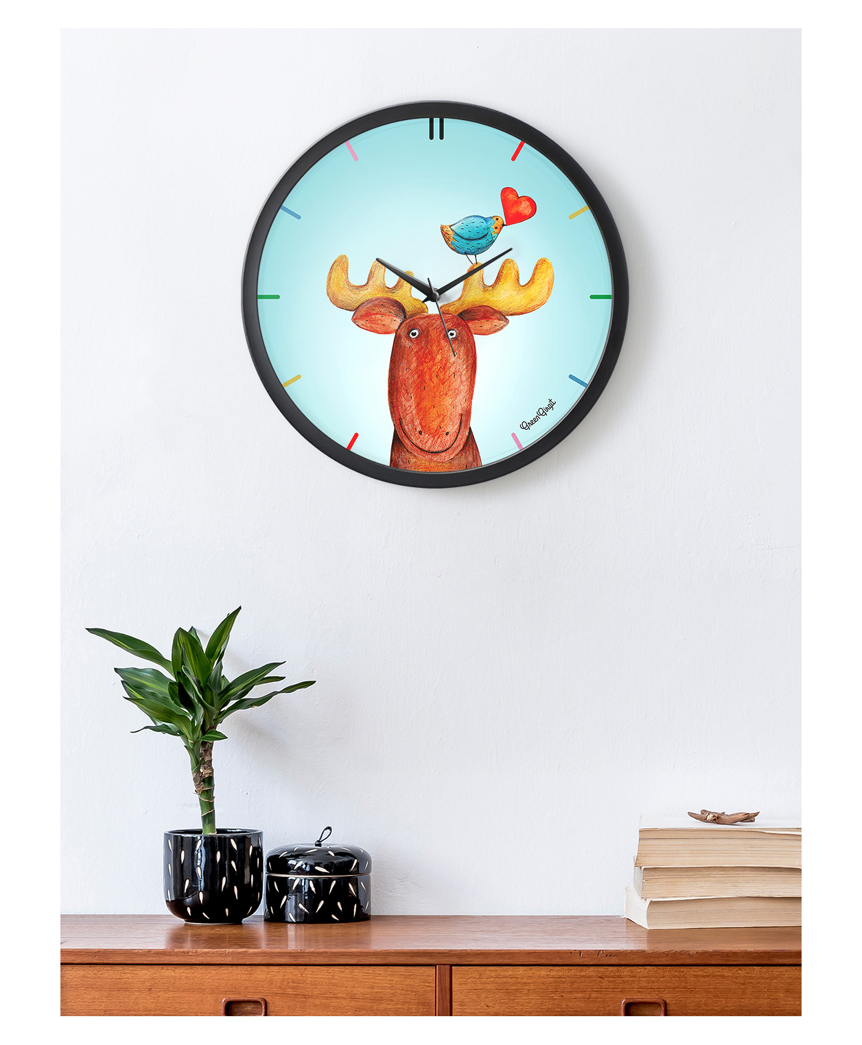 Green Girgit Arty reindeer Multicolor Wall Clock-picture-42