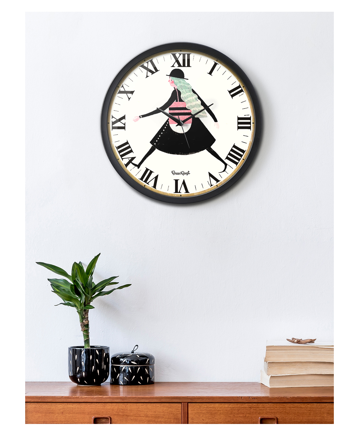 Green Girgit Wandering Girl Multicolor Analog Wall Clock-picture-36