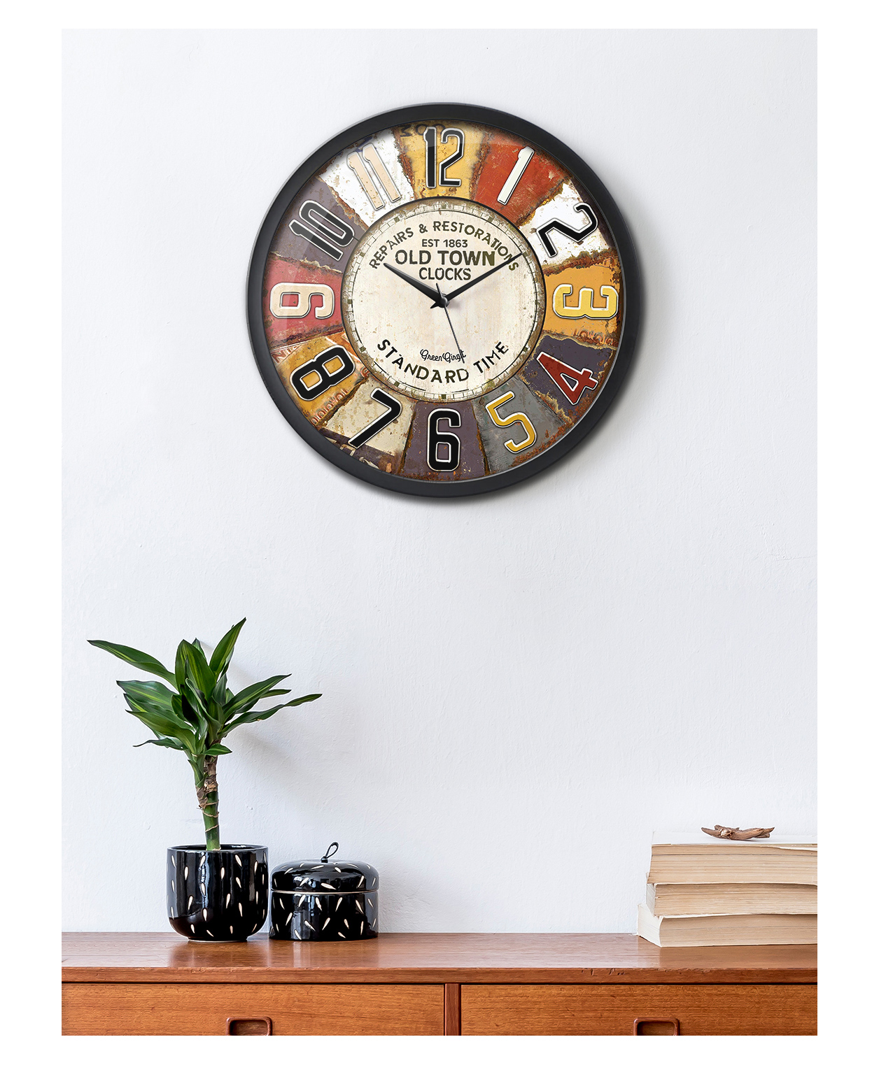 Green Girgit Old Town Multicolor Analog Wall Clock-picture-25