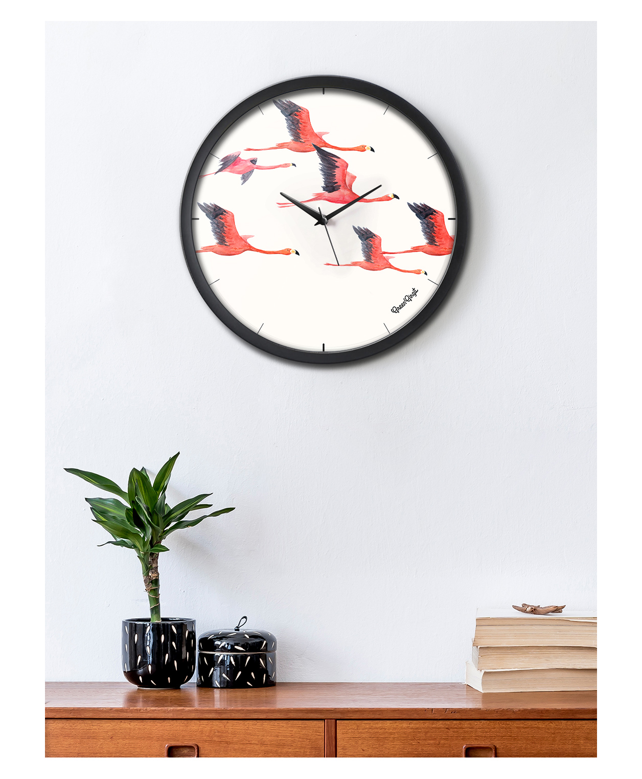 Green Girgit Cute Flamingos Multicolor Analog Wall Clock-picture-30