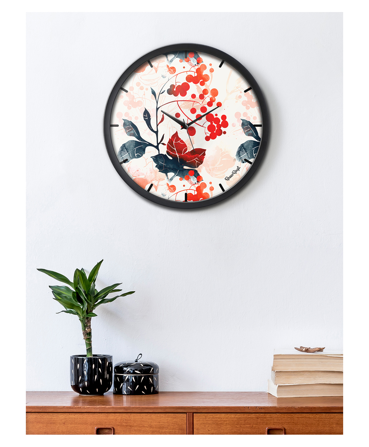 Green Girgit Red Cherries Multicolor Analog Wall Clock-picture-14
