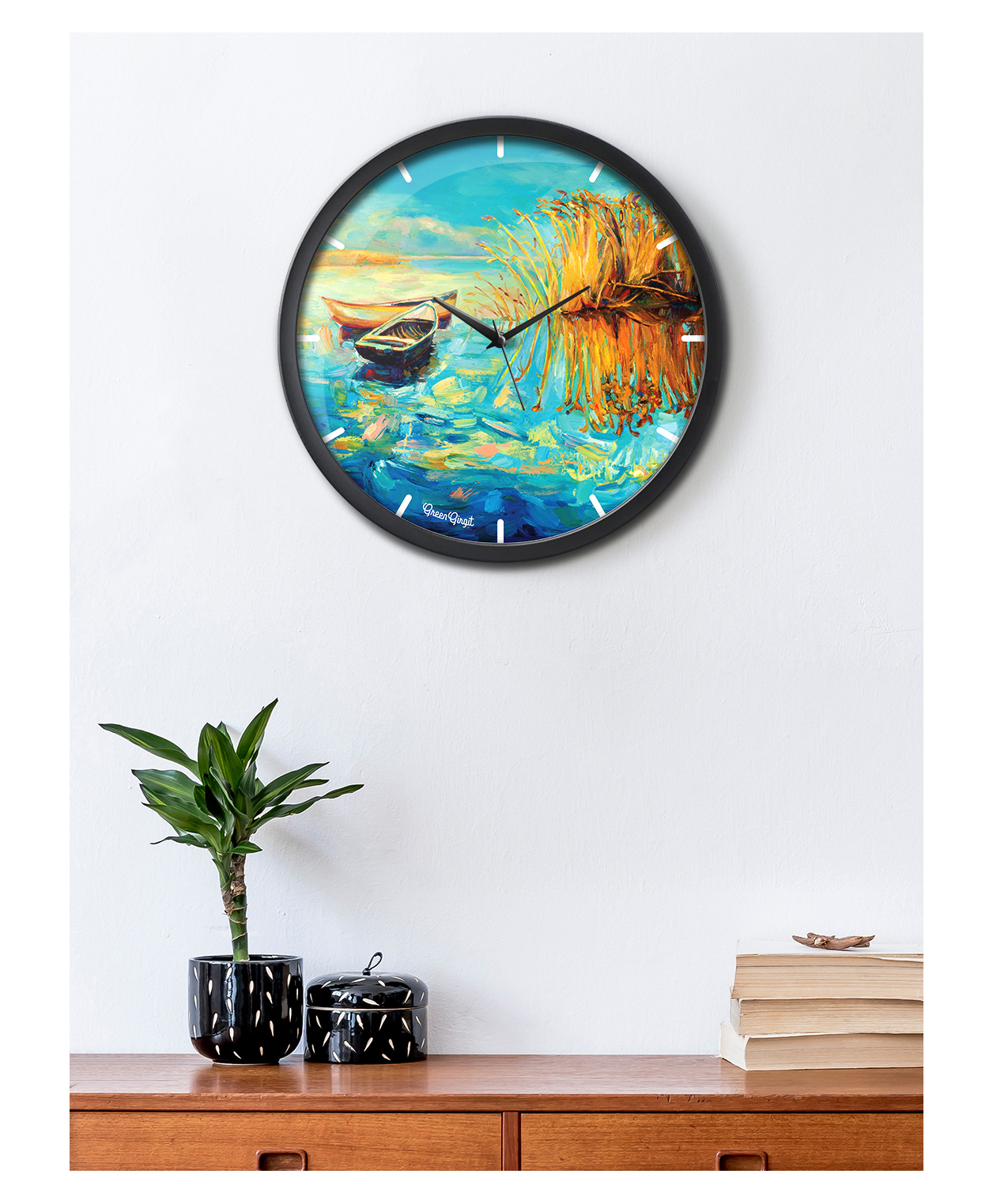 Green Girgit Fishing Boats Multicolor Analog Wall Clock-picture-31