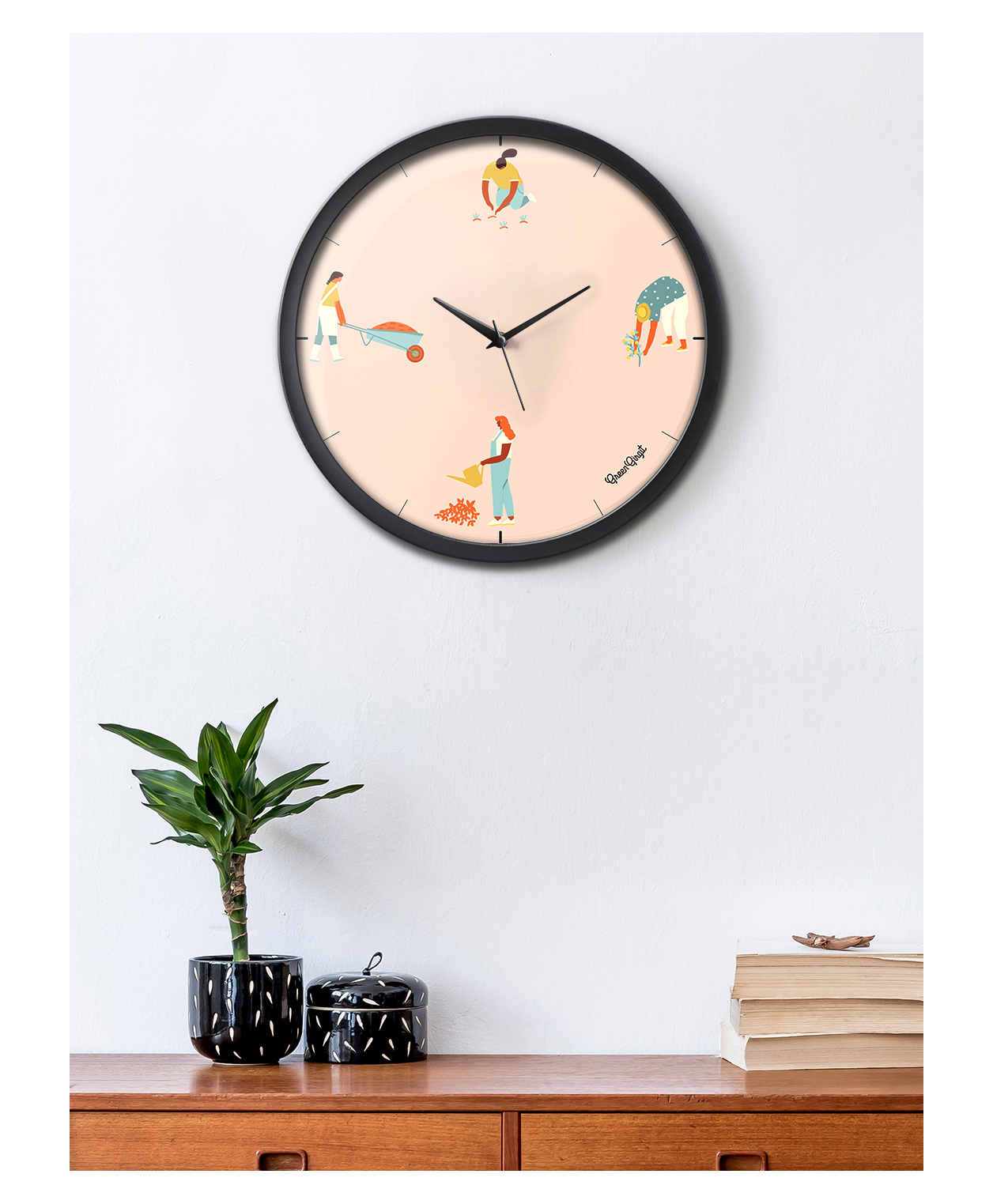 Green girgit Happy Potting Multicolor Analog Wall Clock-picture-33