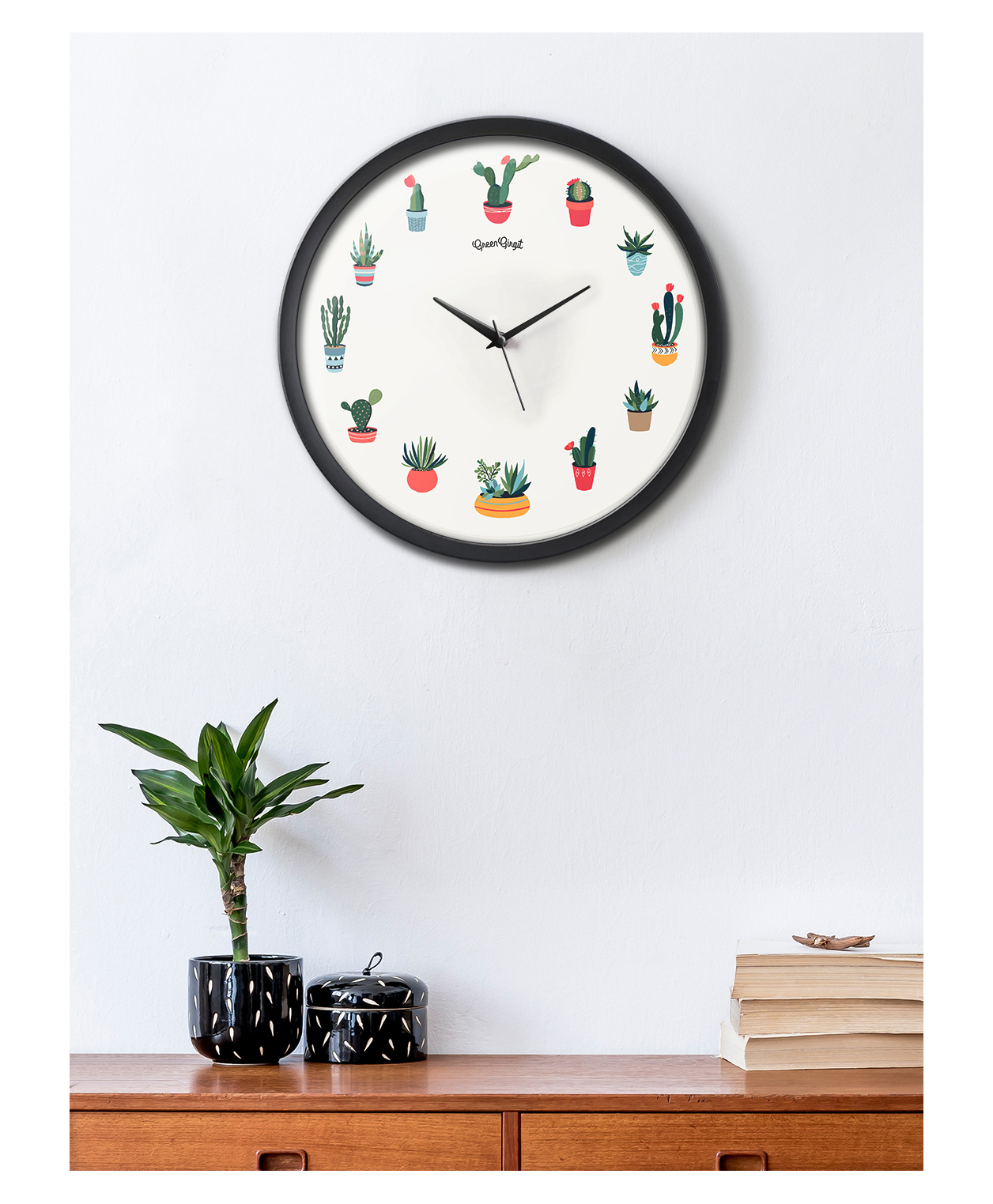 Green girgit Succulents Multicolor Analog Wall Clock-picture-34