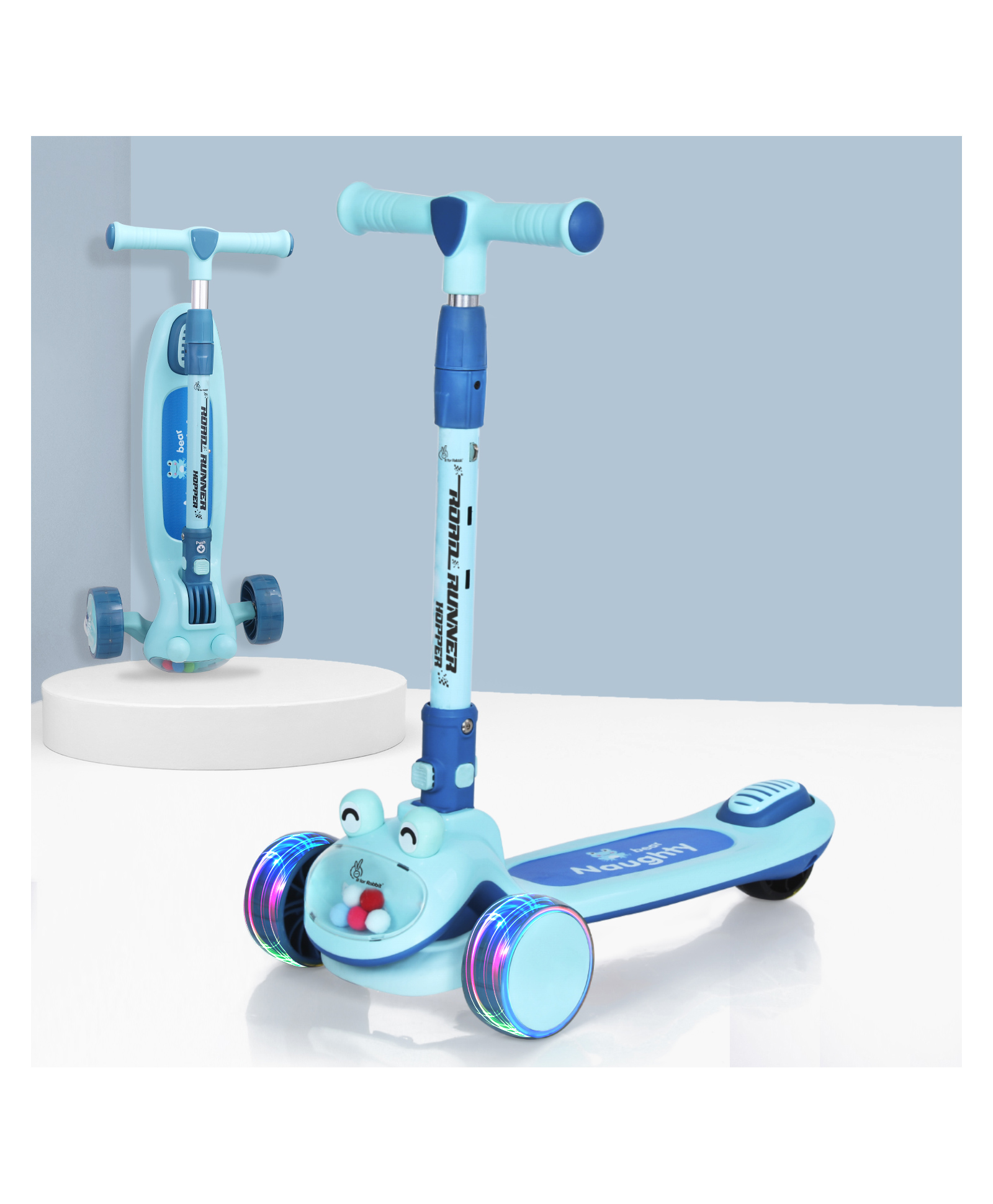 R for Rabbit Road Runner Hopper Scooter with PU LED & Adjustable Handle Height - Blue-picture-5