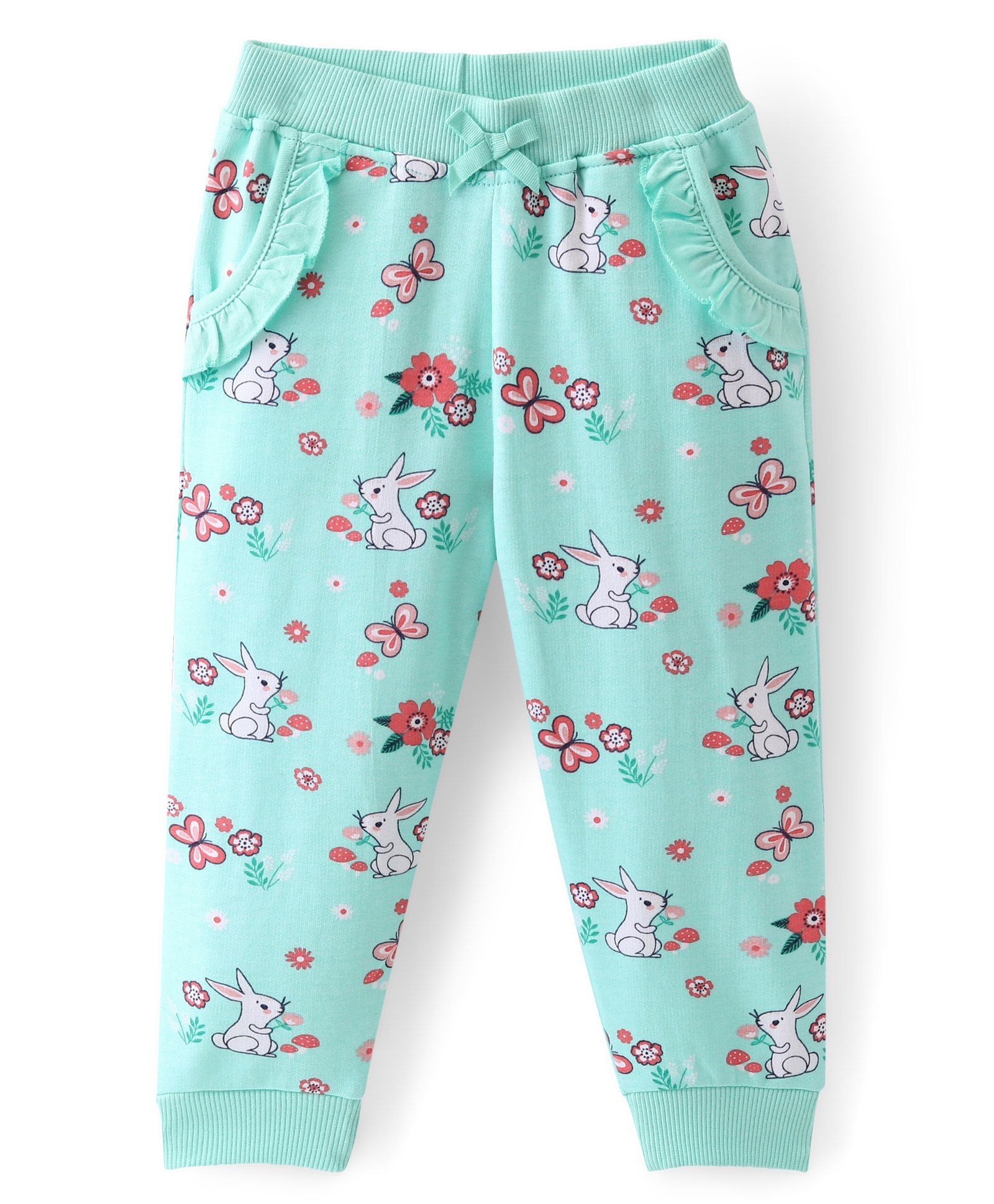 Babyhug Cotton Looper Knit Full Length Lounge Pant Floral Print - Blue-picture-32
