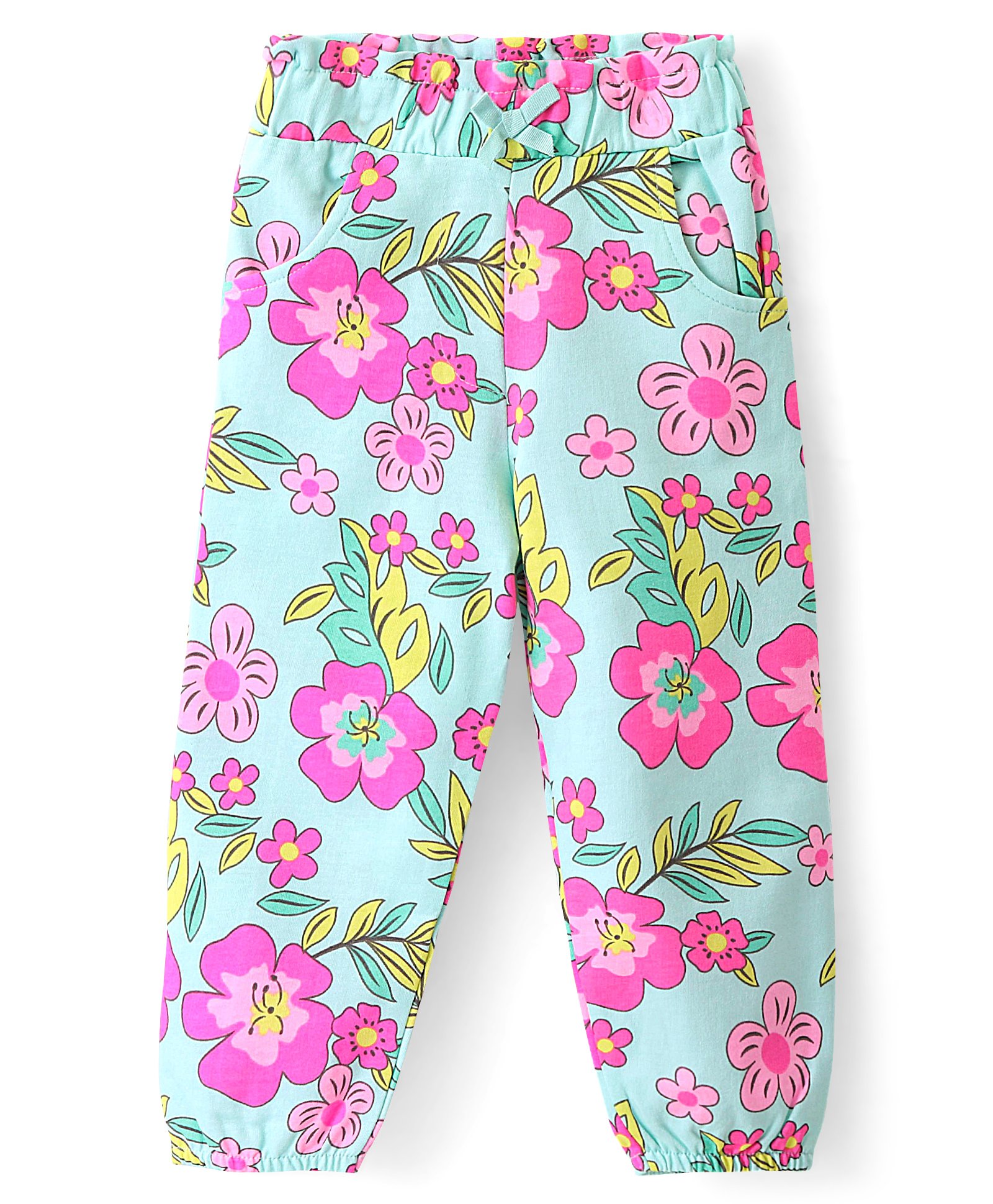 Babyhug Cotton Looper Knit Full Length Lounge Pant With Floral Print - Blue-picture-14