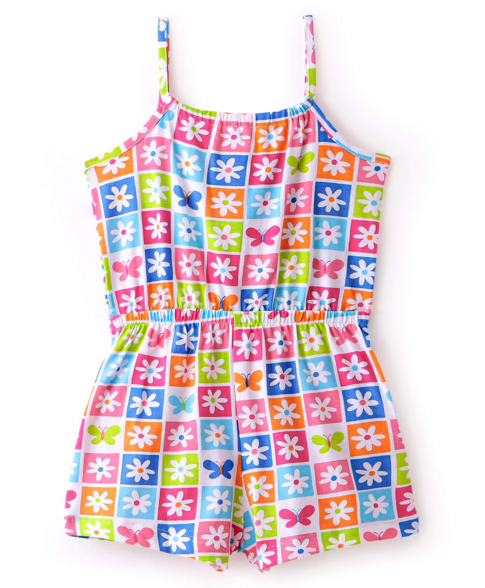 Babyhug Cotton Knit Sleeveless Floral Printed Jumpsuit - Multicolour-picture-13