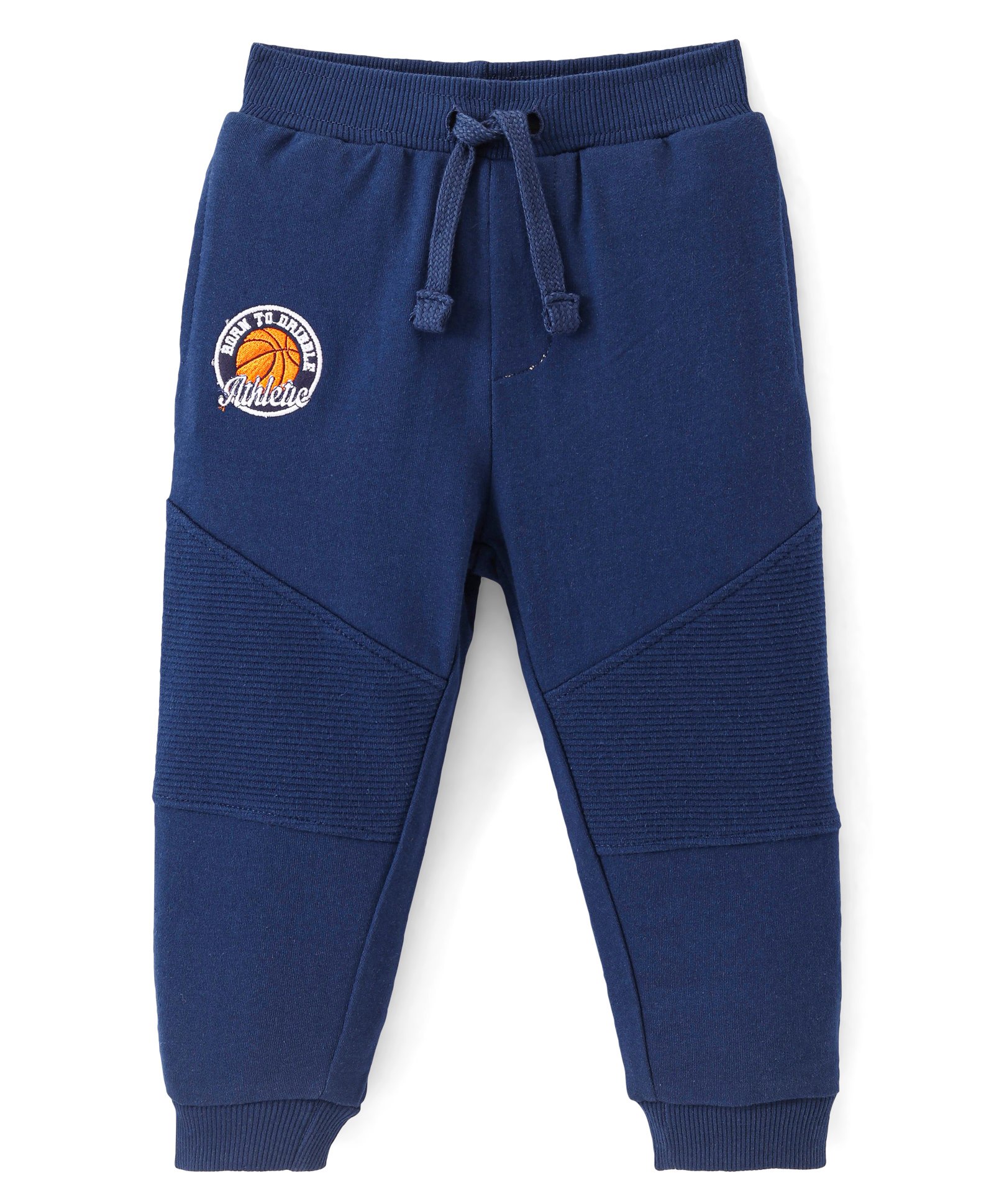 Babyhug Cotton Looper Knit Full Length Track Pant Basketball Embroidery - Navy Blue-picture-18