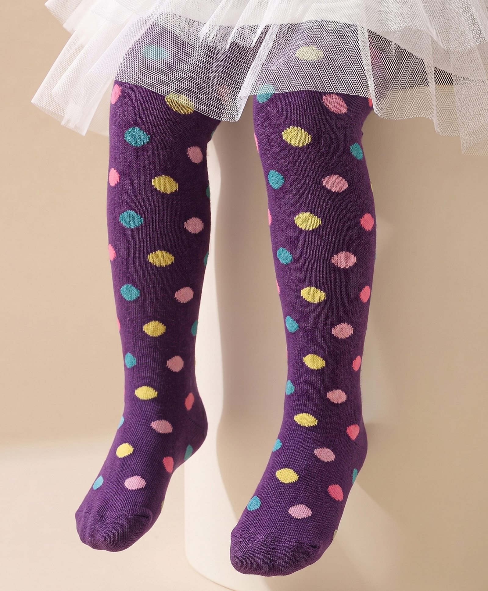 Cute Walk by Babyhug Anti-Bacterial Cotton Knit Footed Tights Polka Dot Print - Purple-image-3