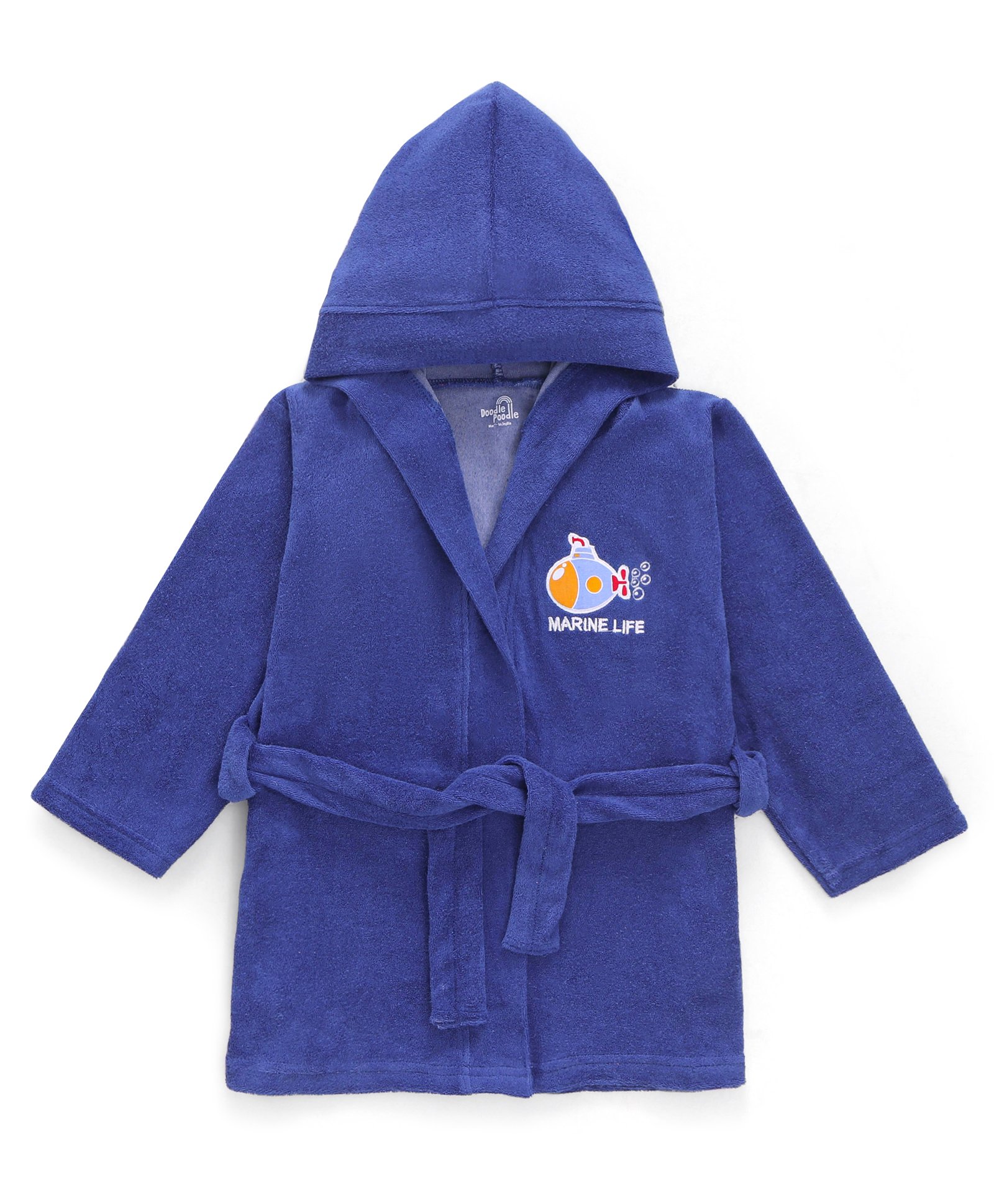 Doodle Poodle Terry Knit Full Sleeves Hooded Bath Robe - Navy Blue-picture-21