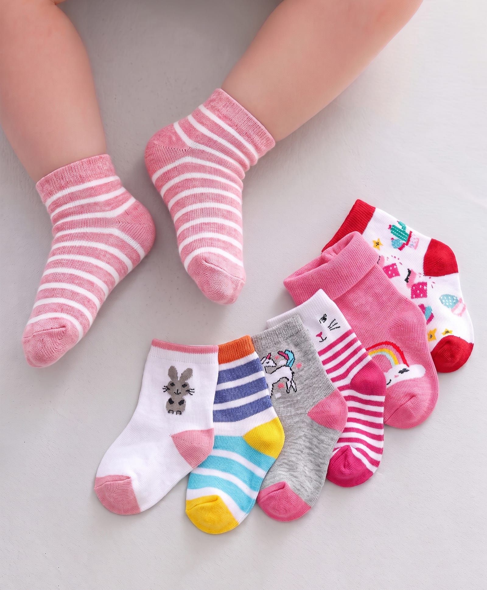 Cute Walk by Babyhug Anti-Bacterial Ankle Length Socks Bunny Design Pack of 7 - Multicolour-image-28