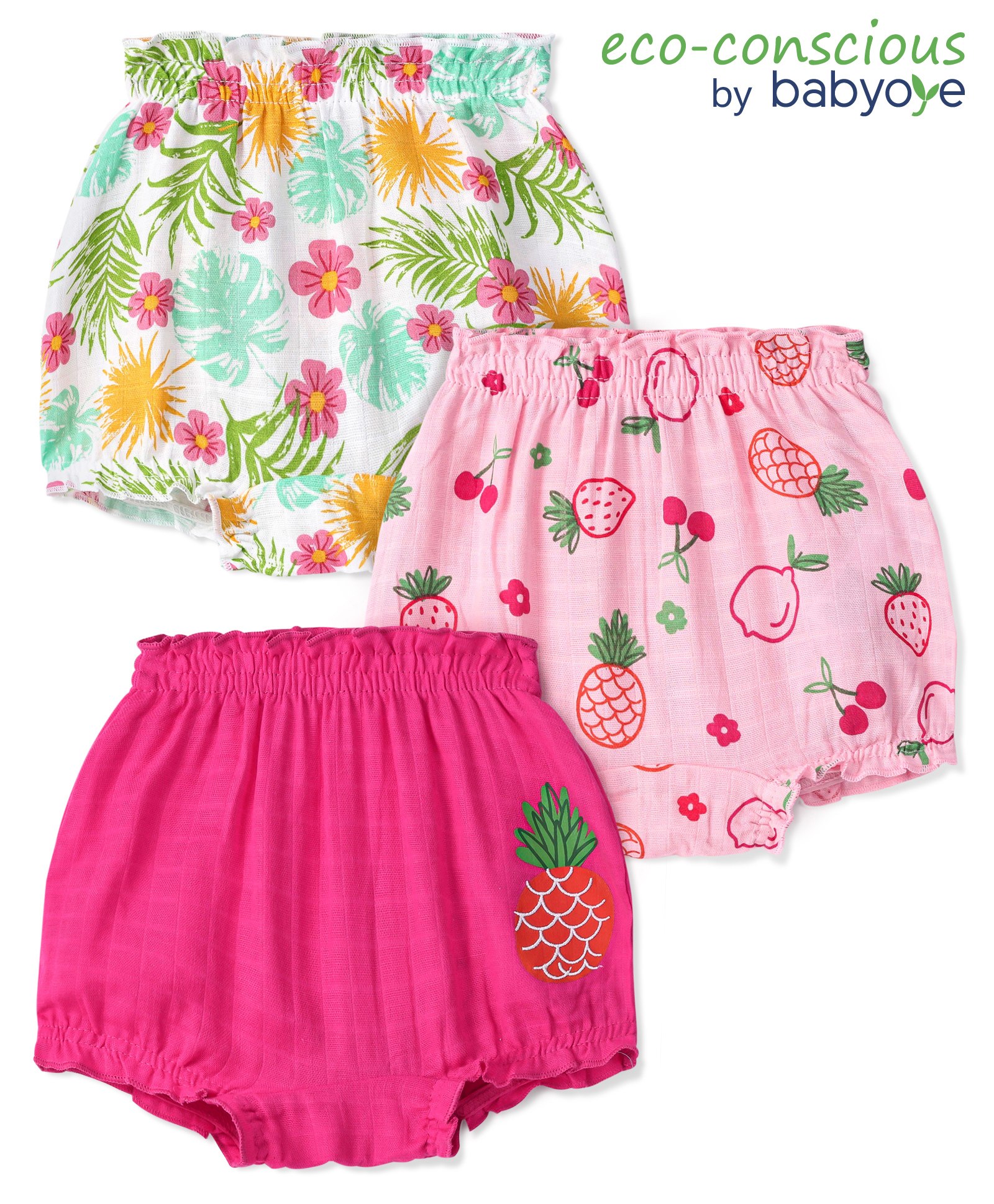 Babyoye 100% Cotton Organic Woven Floral Printed Shorts Pack of 3 - Multicolour-image-31