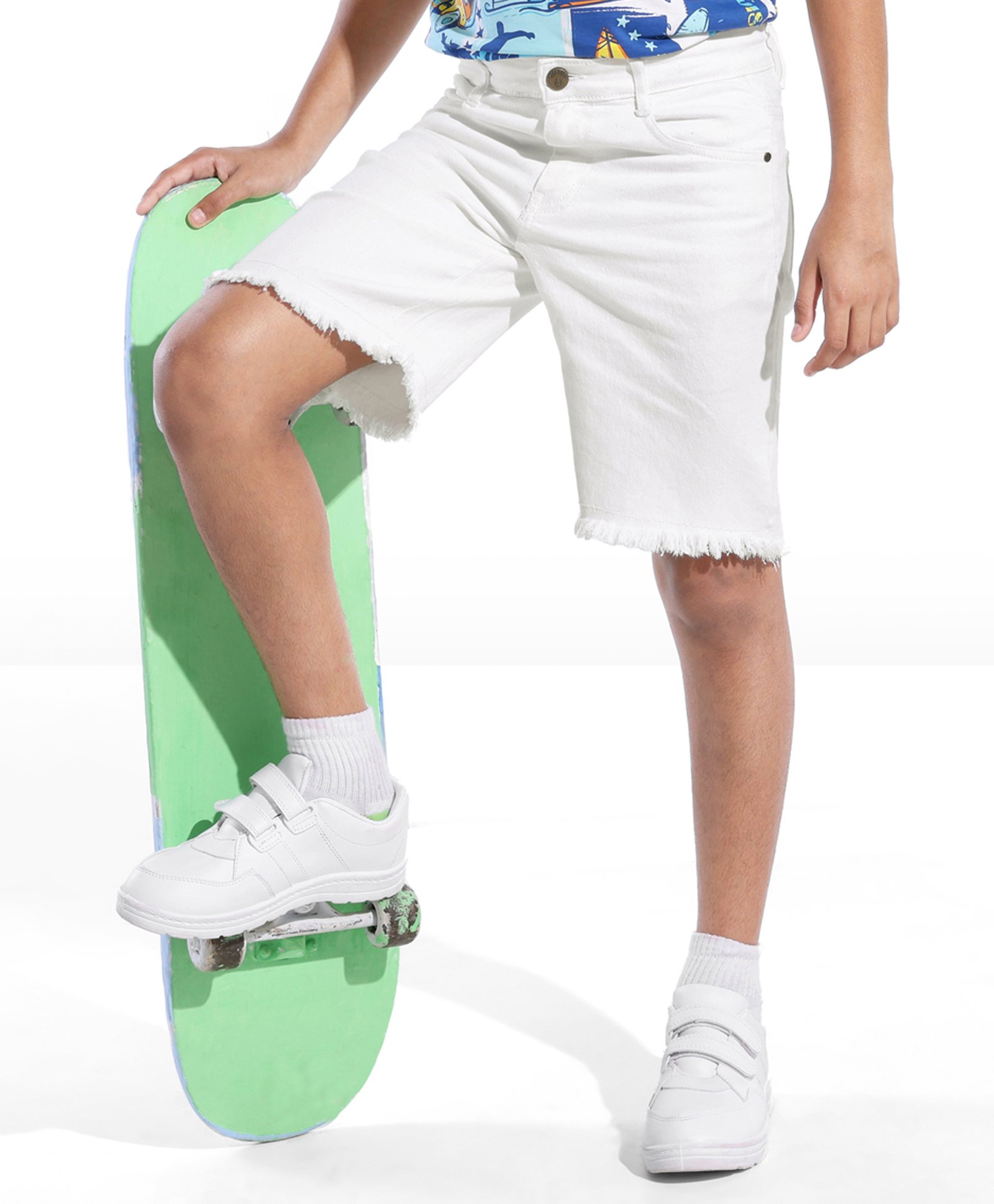 Pine Kids Denim Knee Length Shorts Solid Colour - White-picture-20