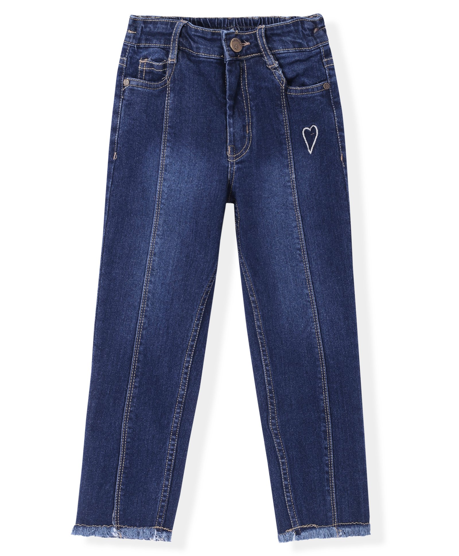Pine Kids Ankle Length DenimWashed Jeans with Heart Embroidery - Blue-picture-13
