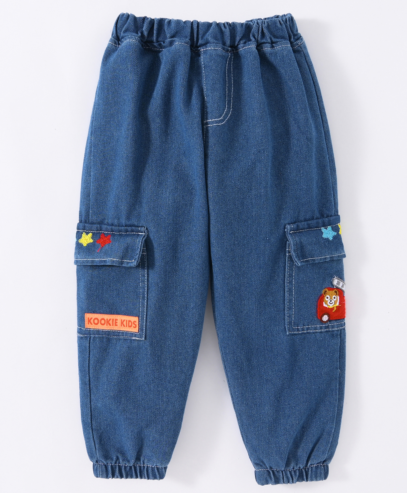 Kookie Kids Full Length Washed Jeans with Star Embroidery - Blue-picture-27