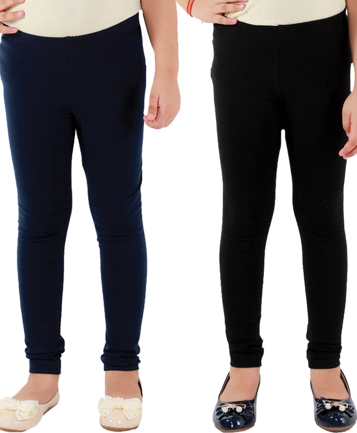 Kids Cave Pack Of 2 Cotton Jersey Solid Leggings - Blue & Black-picture-21
